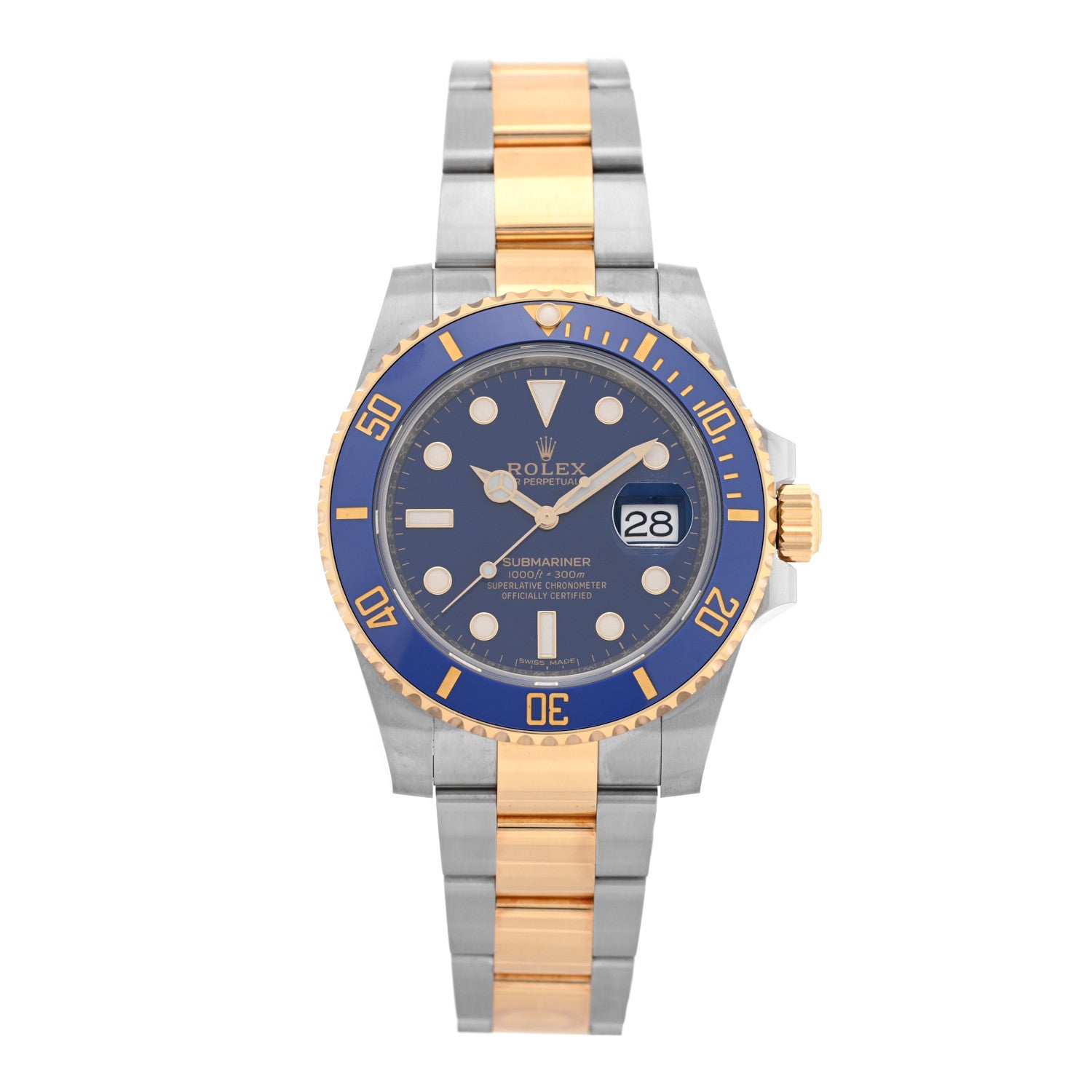 Stainless Steel 18K Yellow Gold 40mm Submariner Date Watch Royal Blue 116613LB