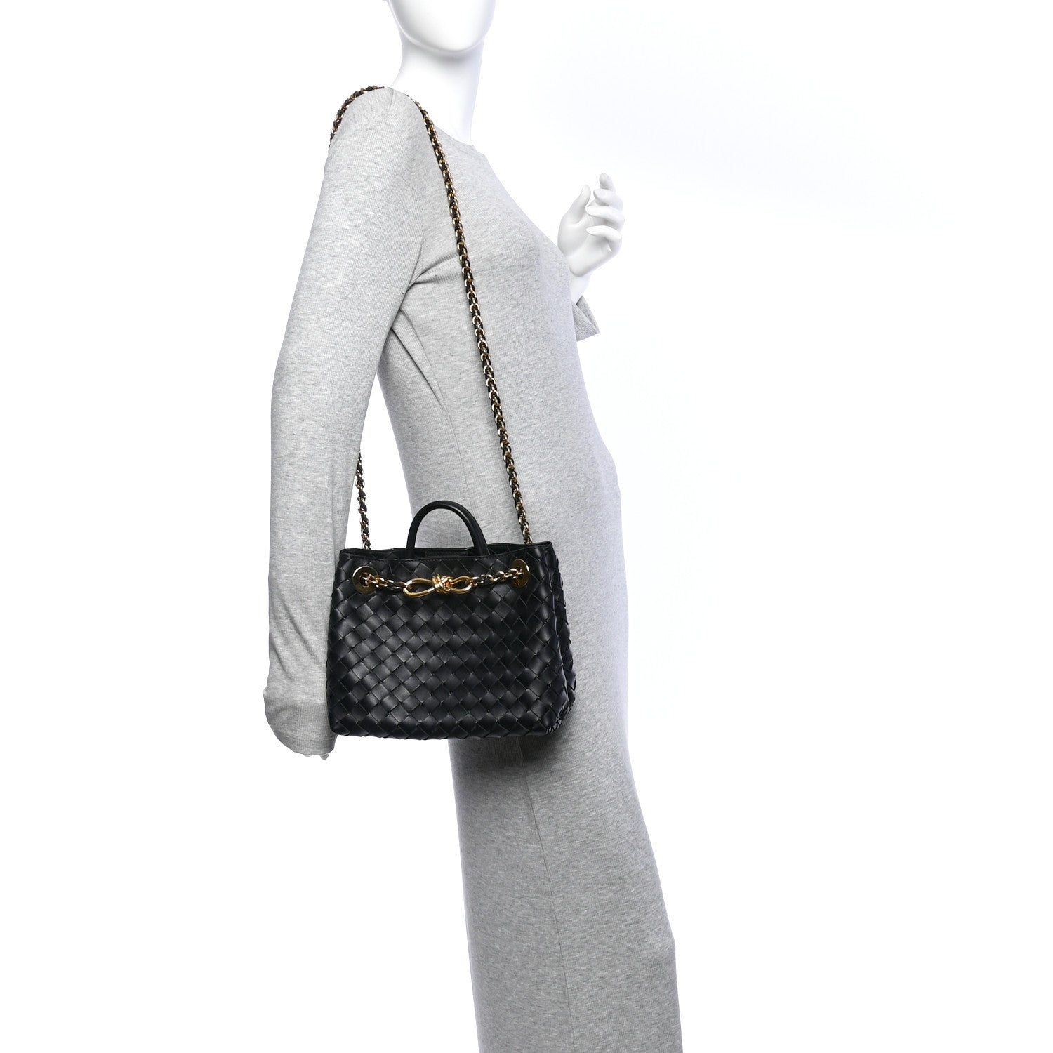 Nappa Intrecciato Small Andiamo With Chain Shoulder Bag Black — view 2