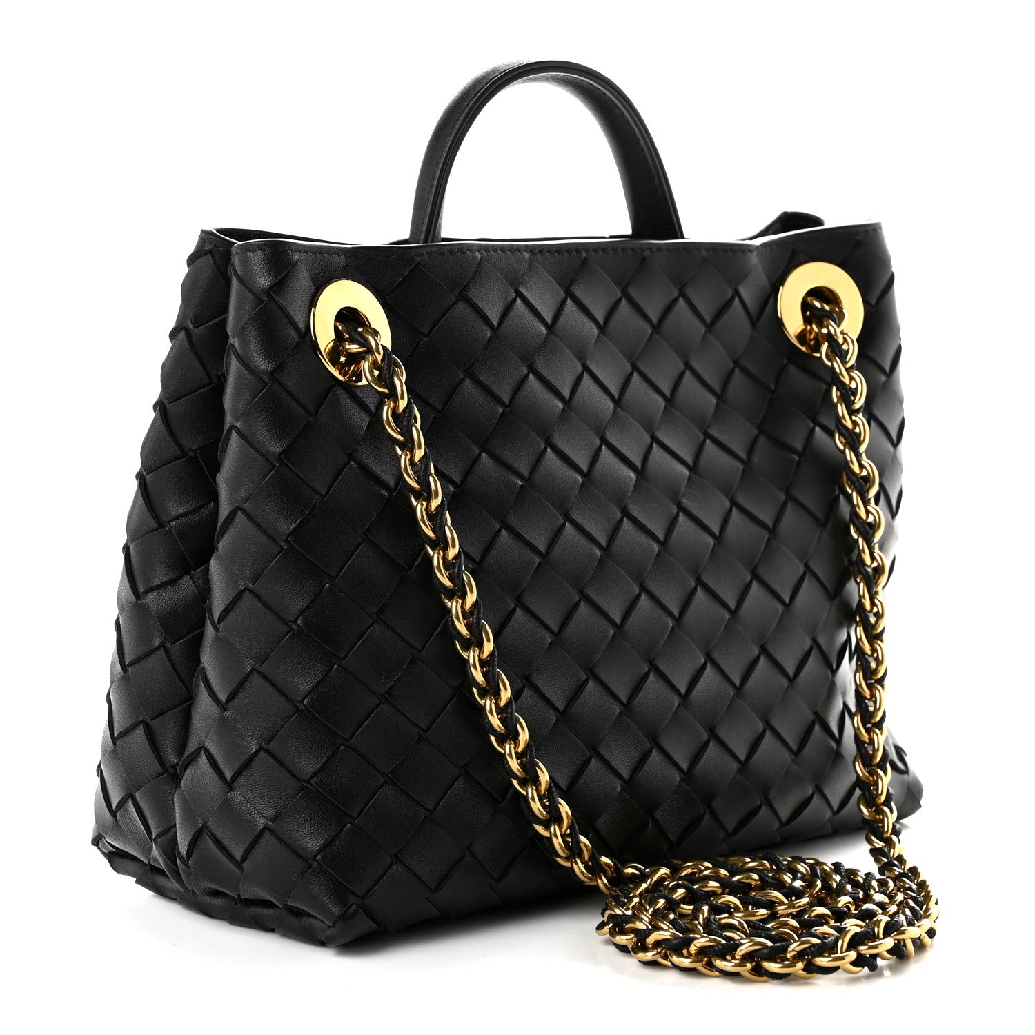 Nappa Intrecciato Small Andiamo With Chain Shoulder Bag Black — view 3