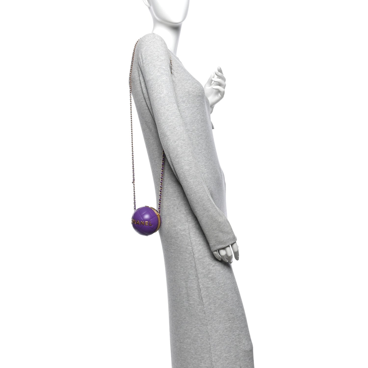 Lambskin Quilted Sphere Minaudiere Chain Clutch Purple — view 2