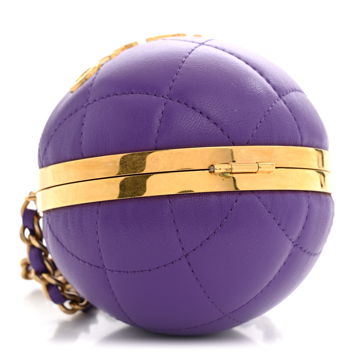 Lambskin Quilted Sphere Minaudiere Chain Clutch Purple — view 4
