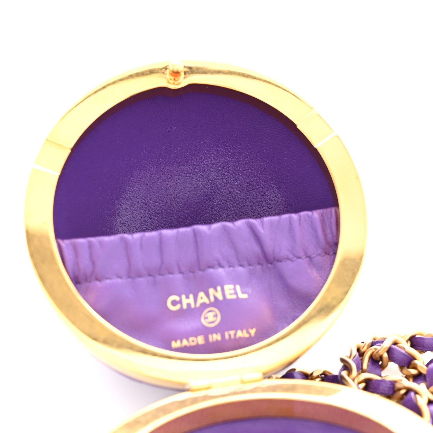 Lambskin Quilted Sphere Minaudiere Chain Clutch Purple — view 5