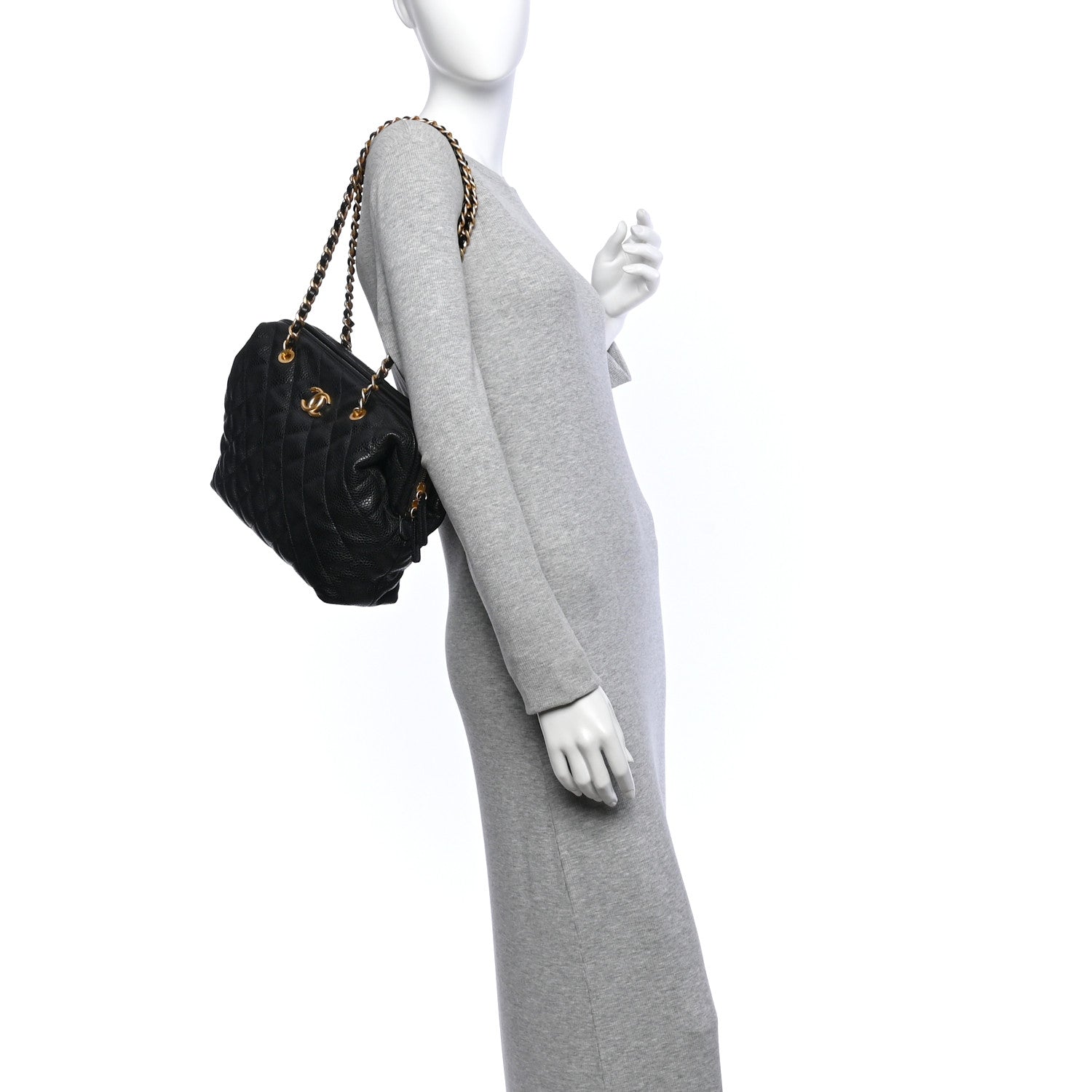 Shiny Caviar Quilted Large Bowling Bag Black — view 2