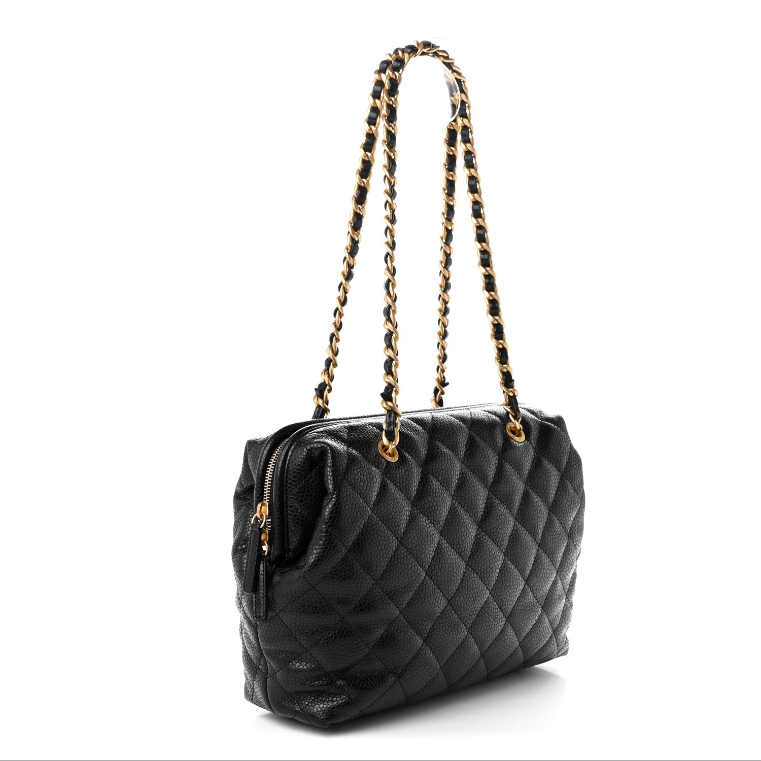 Shiny Caviar Quilted Large Bowling Bag Black — view 3