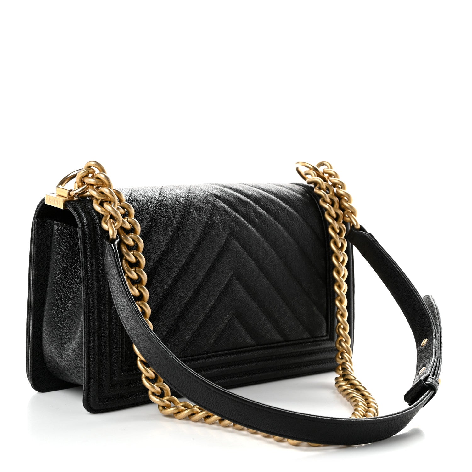 Caviar Chevron Quilted Medium Boy Flap Black — view 3
