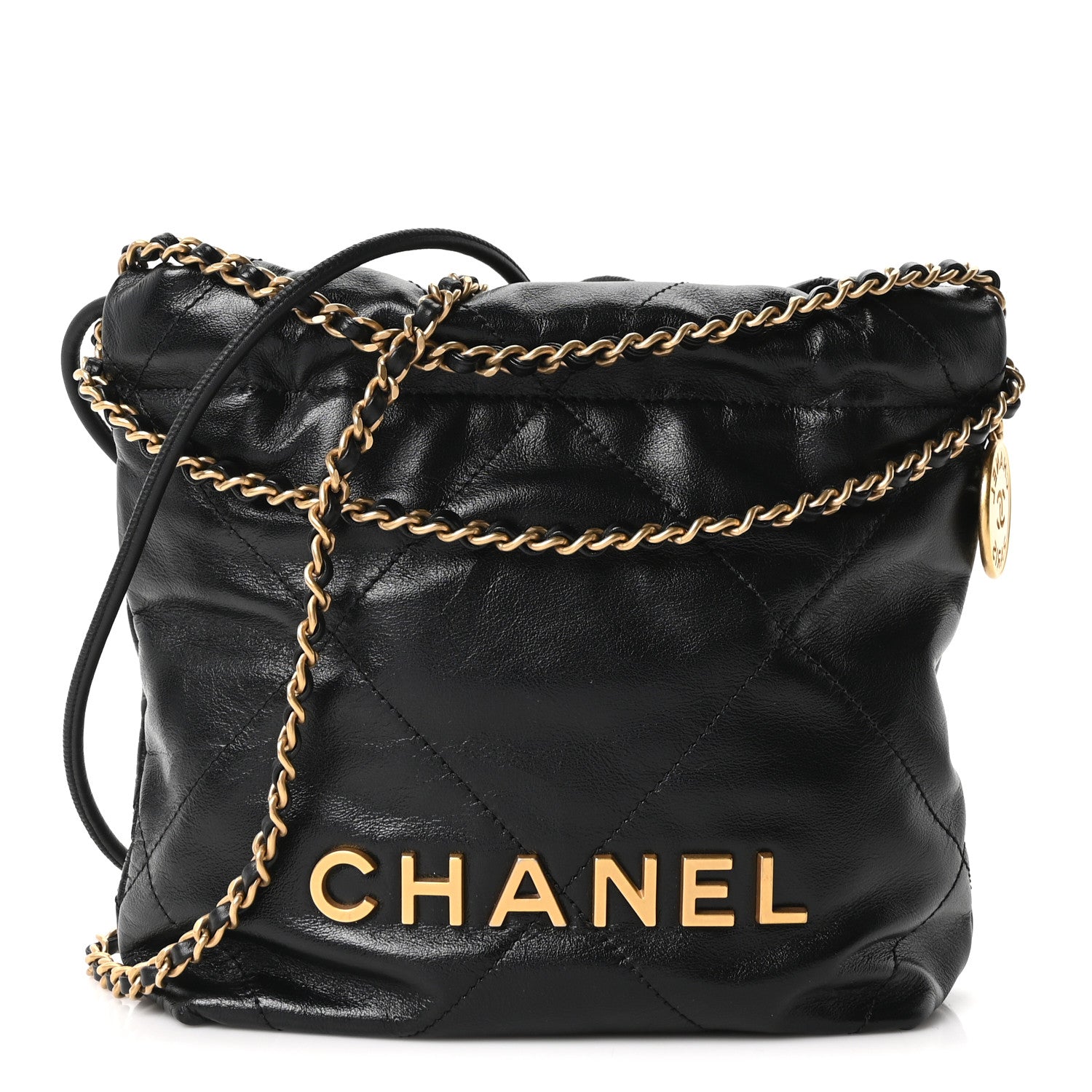 Shiny Calfskin Quilted Mini Chanel 22 Black