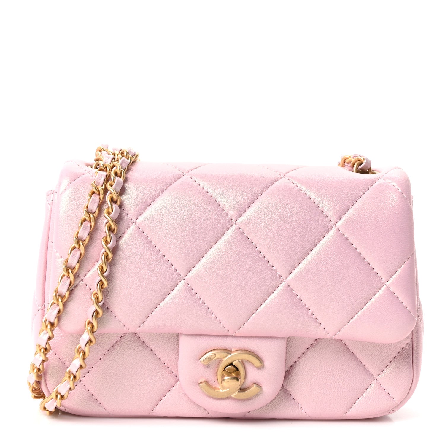 Pearly Lambskin Pearl Quilted Mini Flap Pink