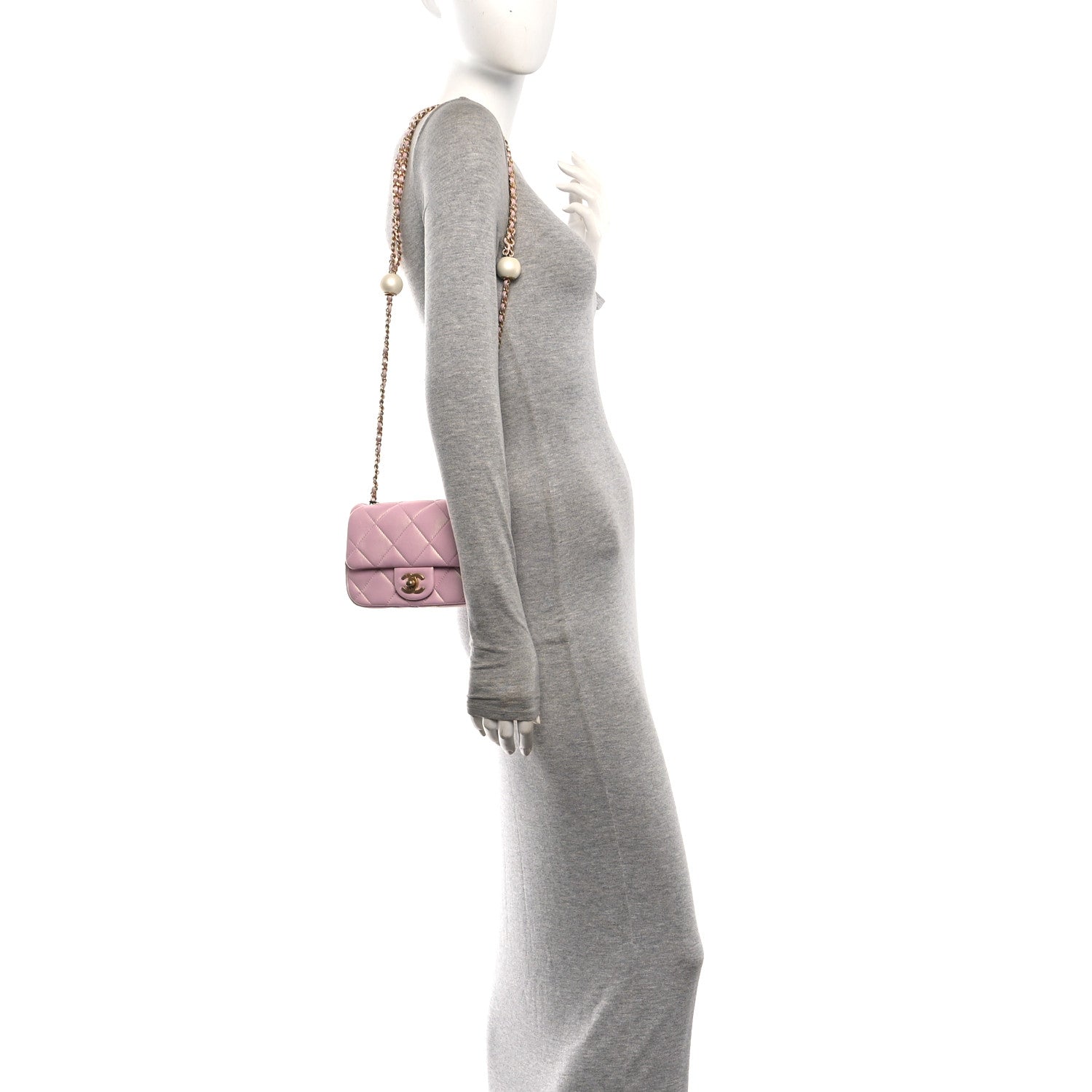 Pearly Lambskin Pearl Quilted Mini Flap Pink — view 2
