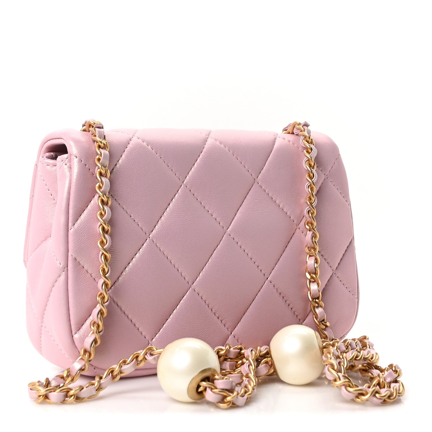 Pearly Lambskin Pearl Quilted Mini Flap Pink — view 3