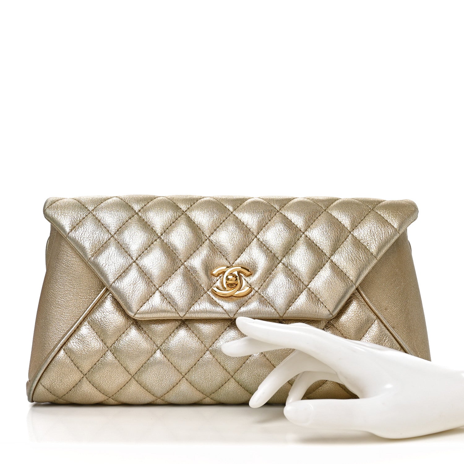 Metallic Lambskin Quilted Fold Up Again Clutch Gold — view 2