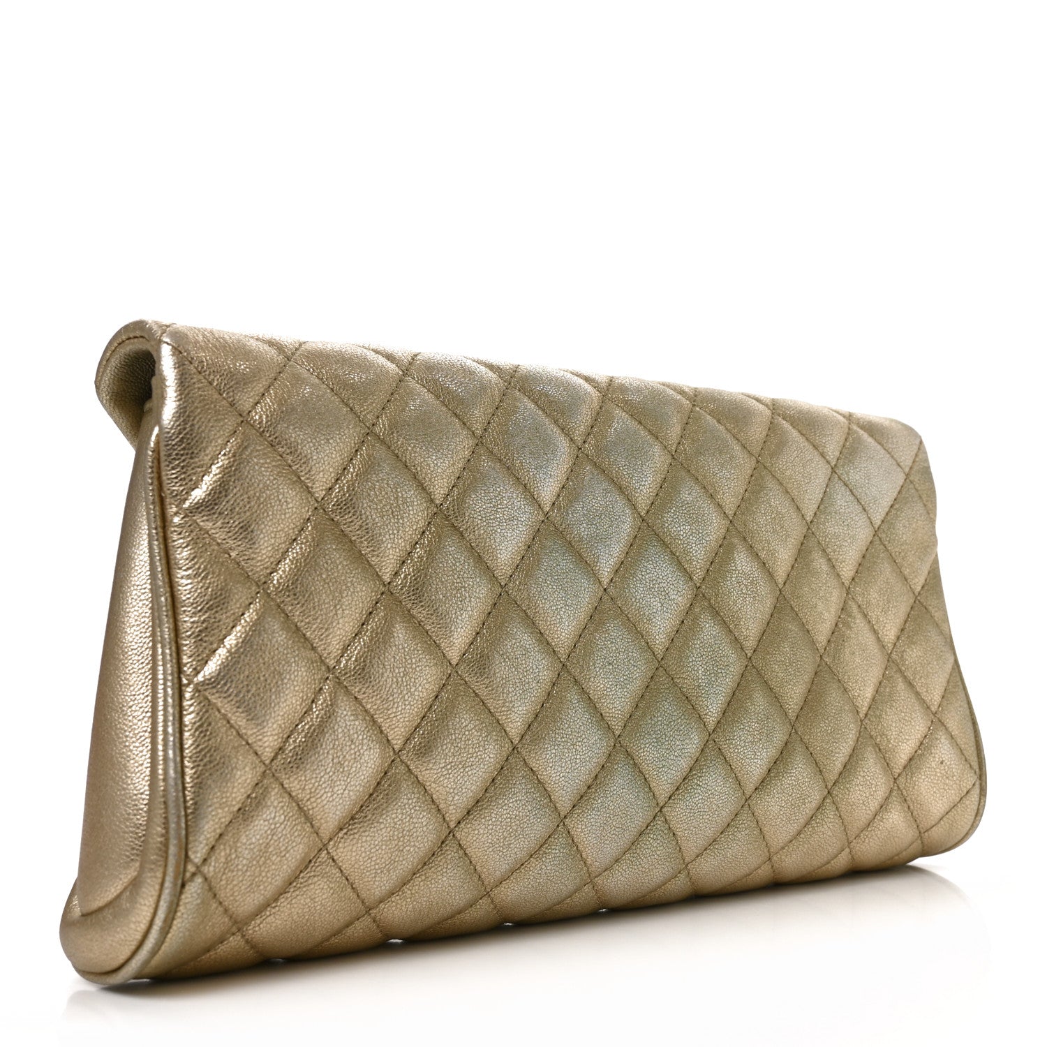 Metallic Lambskin Quilted Fold Up Again Clutch Gold — view 3