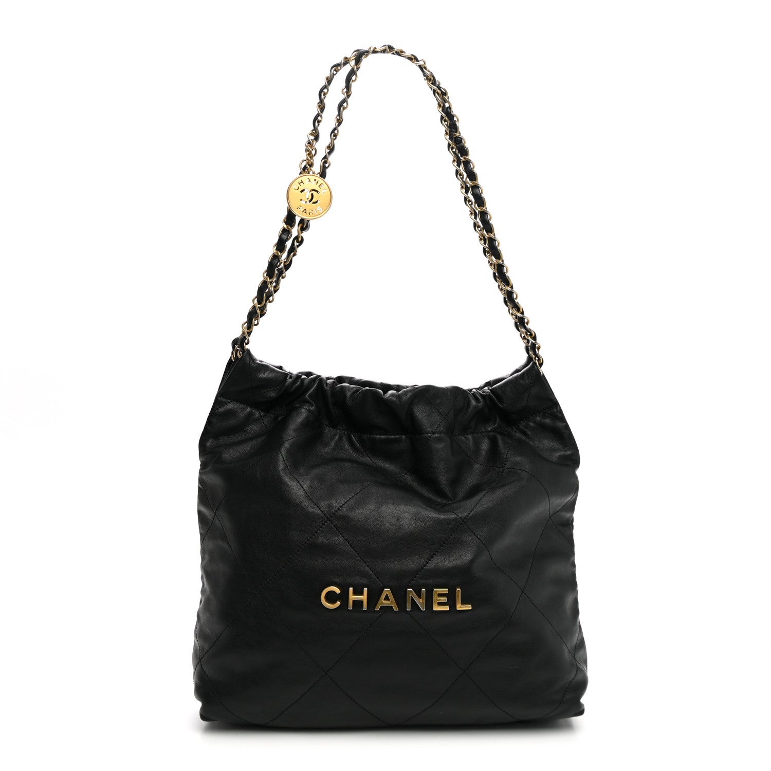 Shiny Calfskin Quilted Small Chanel 22 Black