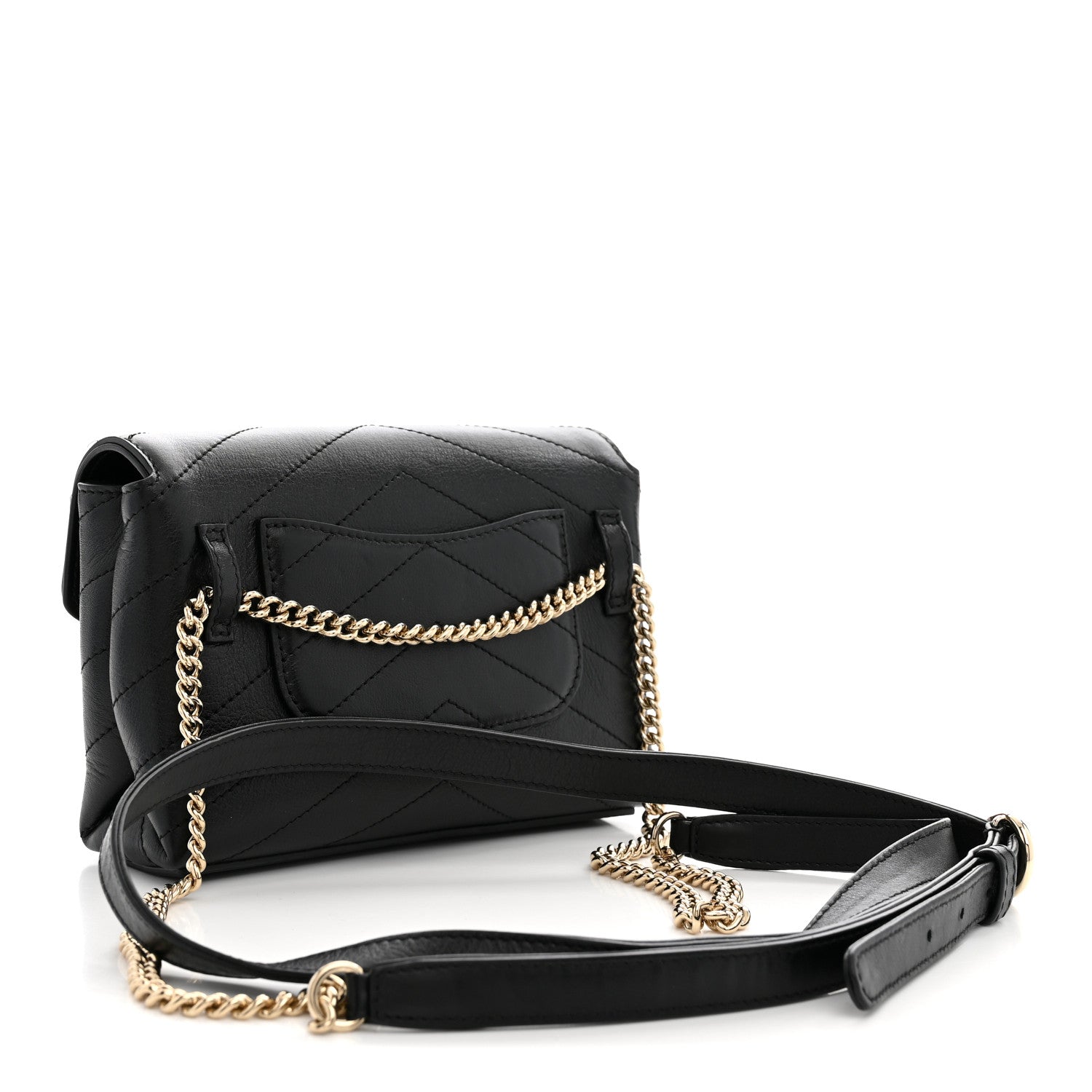 Calfskin Chevron Stitched Coco Waist Bag Black — view 3