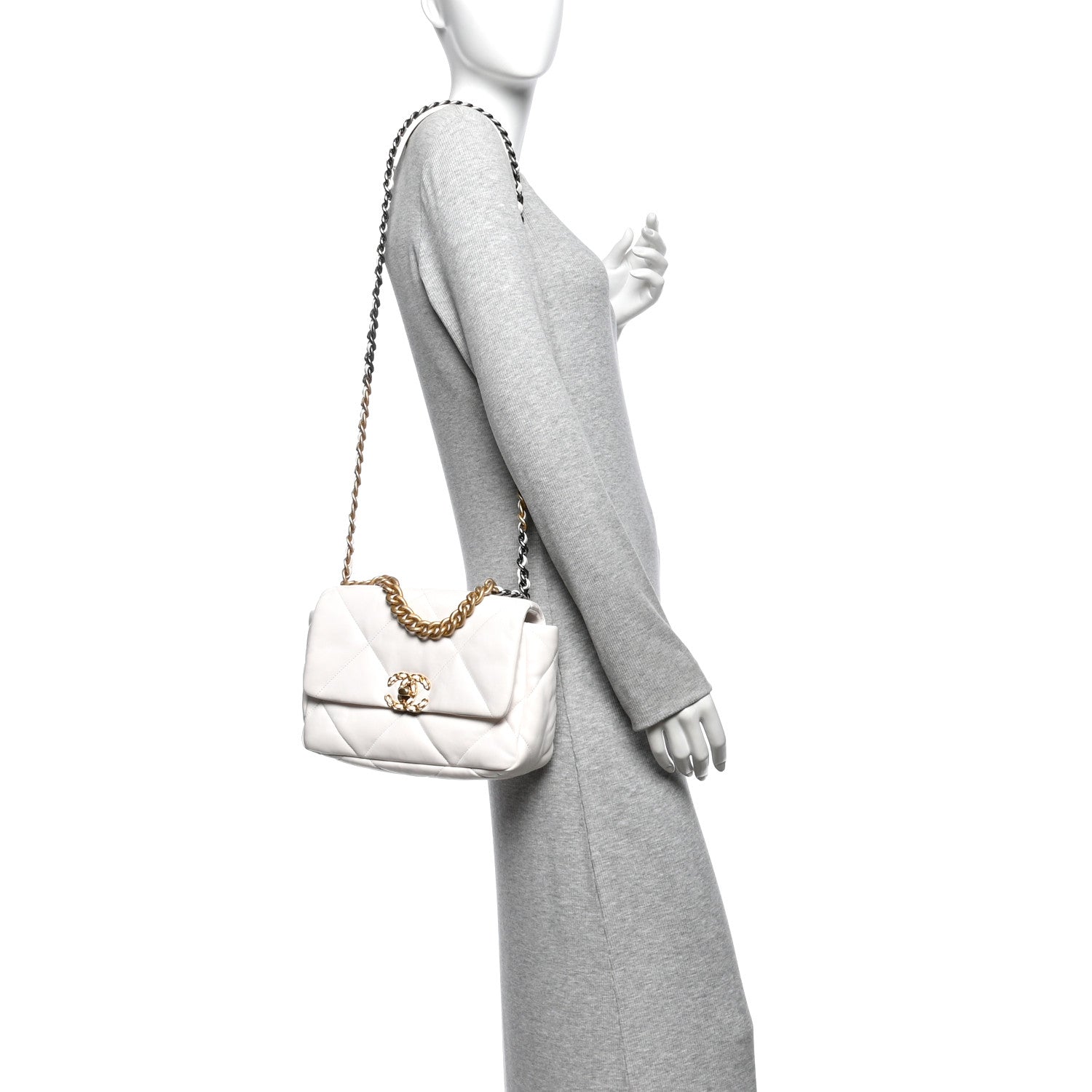 Lambskin Quilted Medium Chanel 19 Flap White — view 2