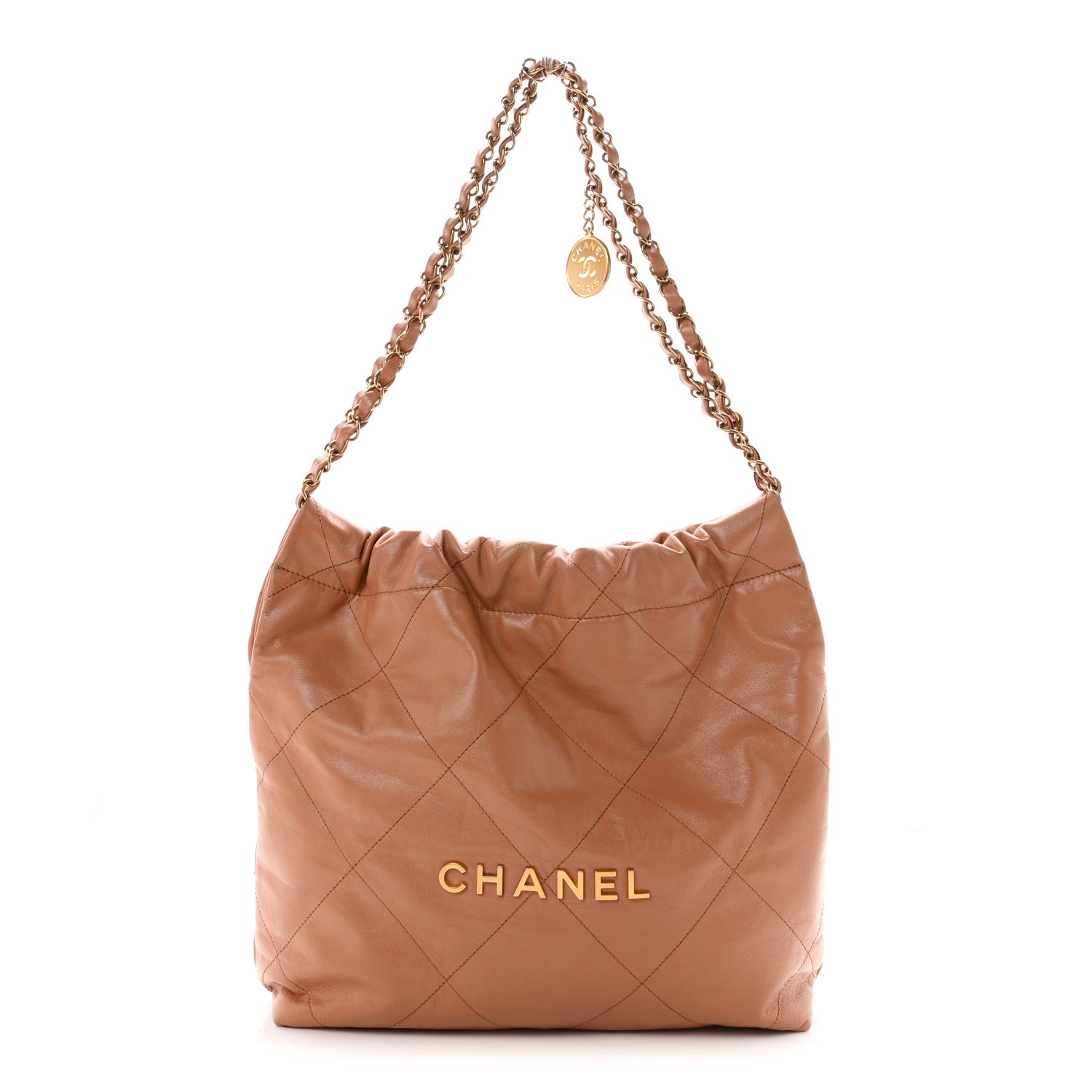 Shiny Calfskin Quilted Small Chanel 22 Camel