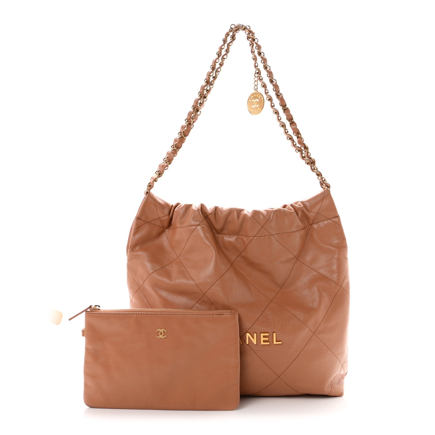 Shiny Calfskin Quilted Small Chanel 22 Camel — view 3
