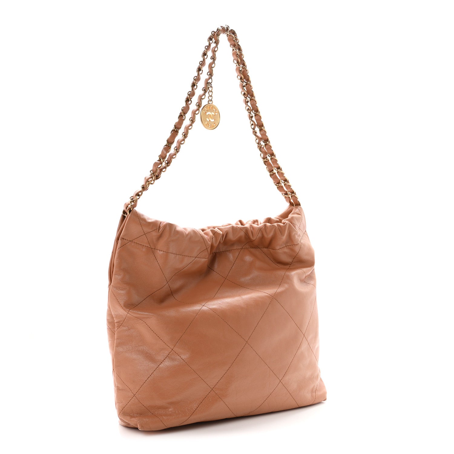 Shiny Calfskin Quilted Small Chanel 22 Camel — view 4