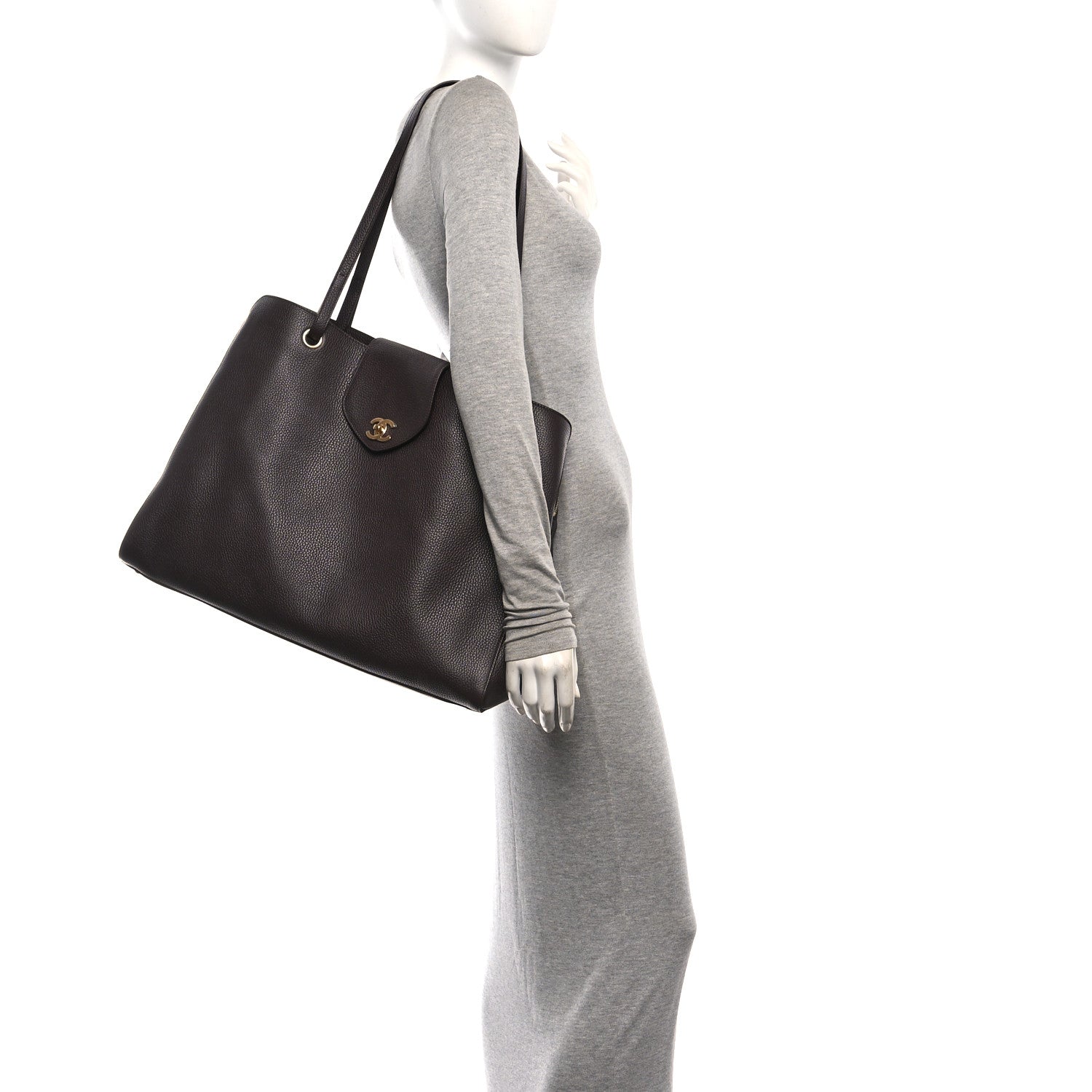 Grained Calfskin Large Shopping Bag Brown — view 2