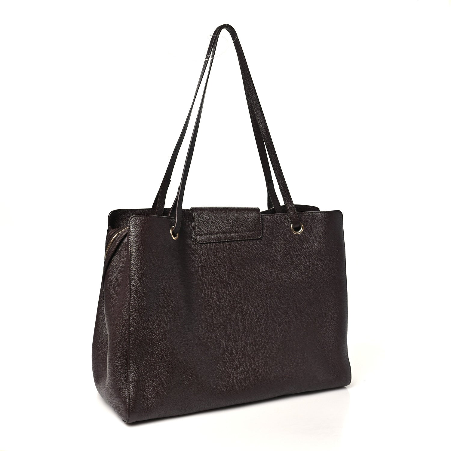 Grained Calfskin Large Shopping Bag Brown — view 3