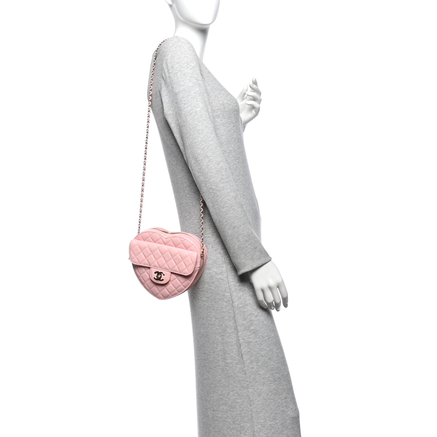 Lambskin Quilted Large CC In Love Heart Bag Light Pink — view 2
