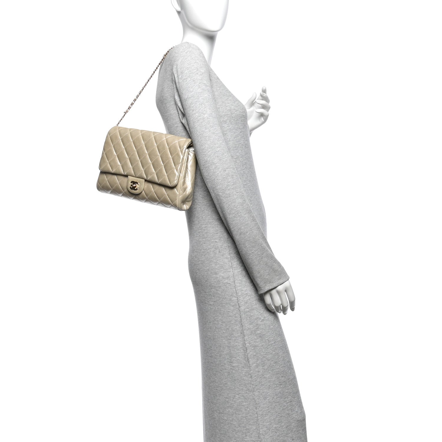 Iridescent Calfskin Quilted Clutch With Chain Flap Light Gold — view 2