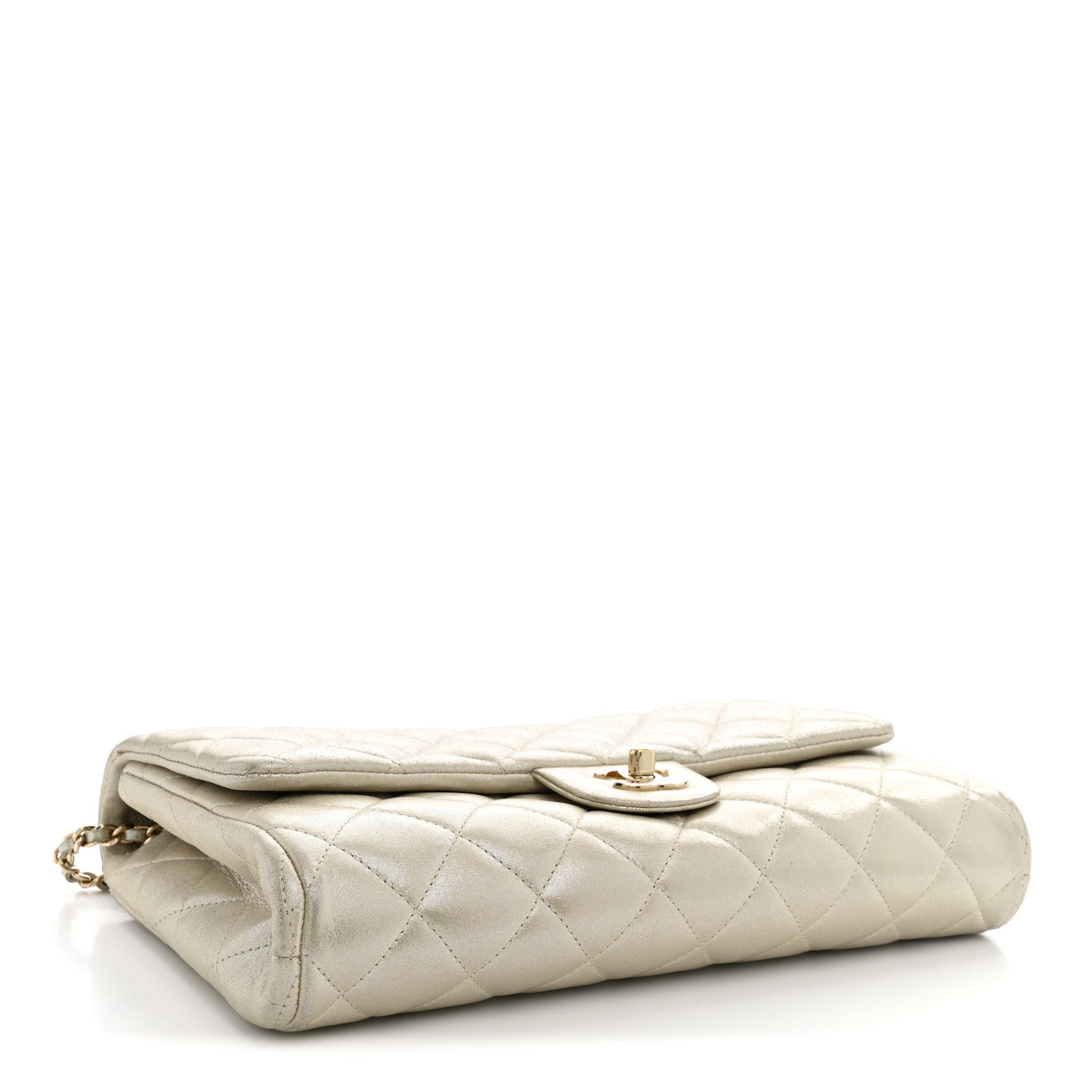Iridescent Calfskin Quilted Clutch With Chain Flap Light Gold — view 4