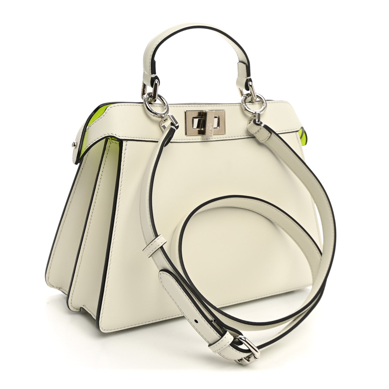 Vitello Seta Nappa Bi-Color Small Peekaboo I SEE U Satchel White Ice Yellow Fluo — view 2