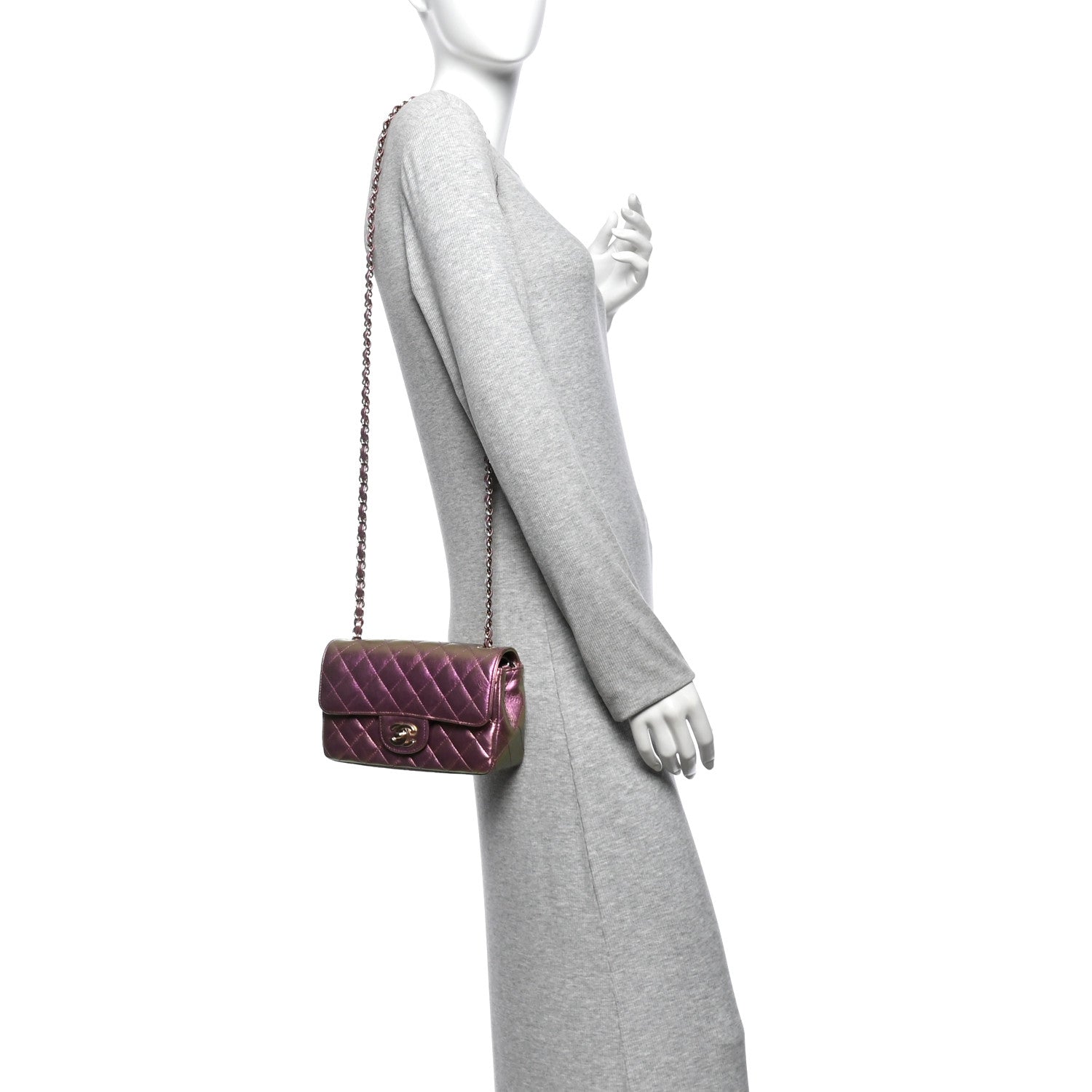 Iridescent Lambskin Quilted Mini Rectangular Flap Purple — view 2