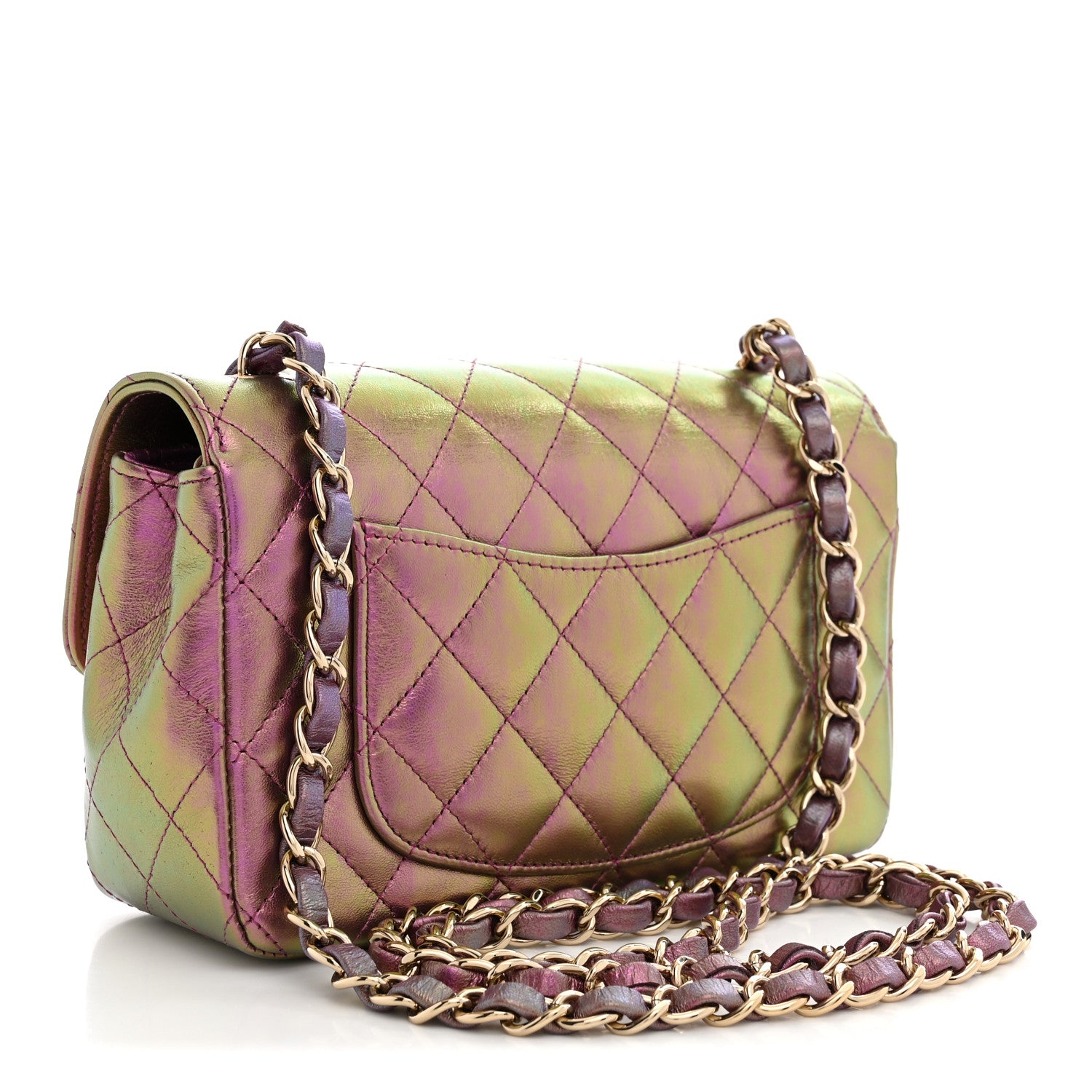 Iridescent Lambskin Quilted Mini Rectangular Flap Purple — view 3