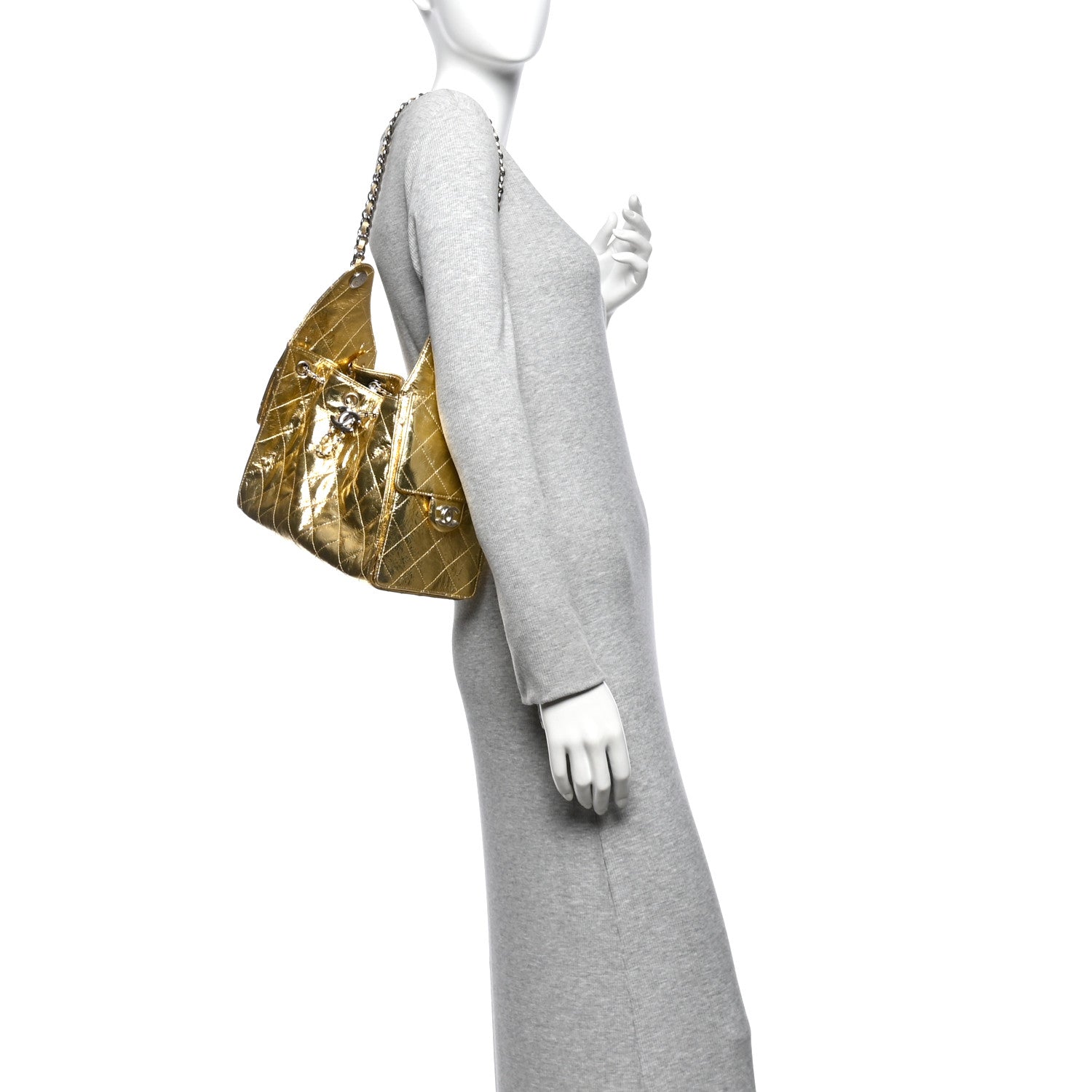 Metallic Aged Calfskin Quilted Small Chanel 25 Handbag Gold — view 2