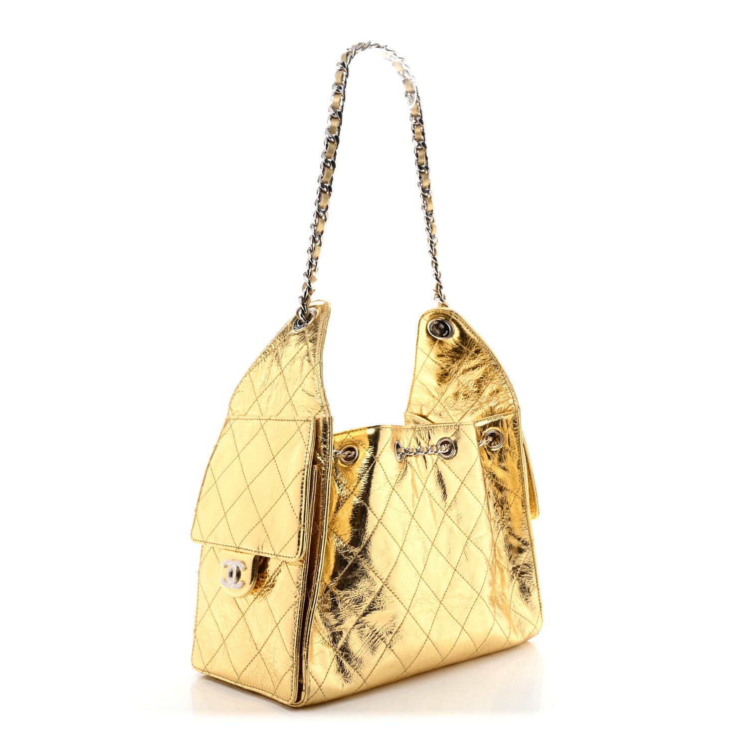 Metallic Aged Calfskin Quilted Small Chanel 25 Handbag Gold — view 3
