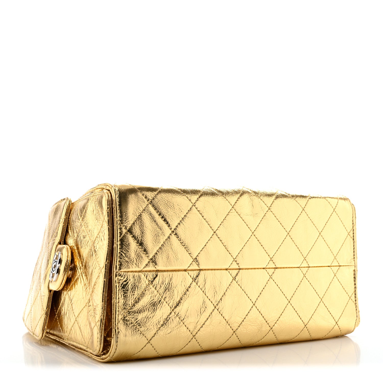 Metallic Aged Calfskin Quilted Small Chanel 25 Handbag Gold — view 4