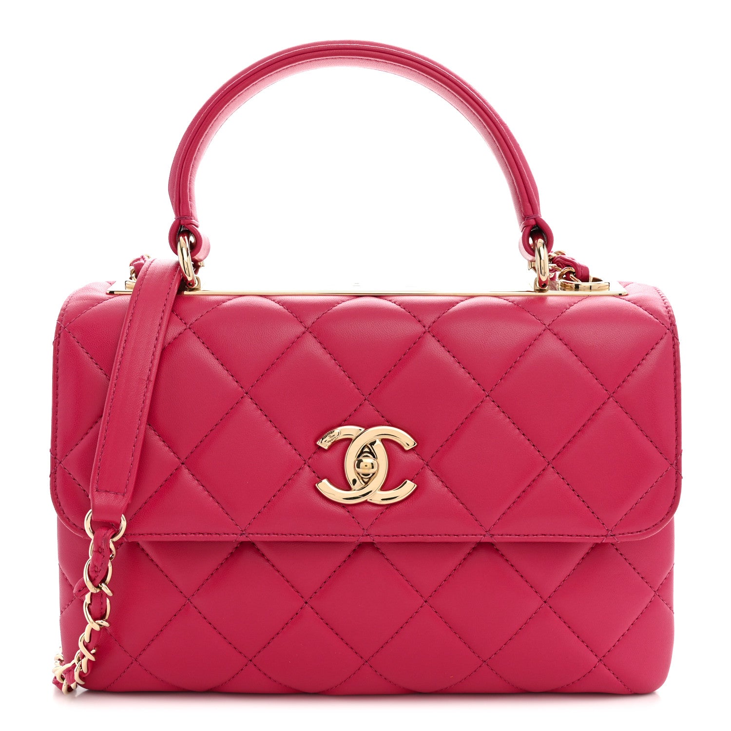 Lambskin Quilted Small Trendy CC Flap Dual Handle Bag Dark Pink — view 1