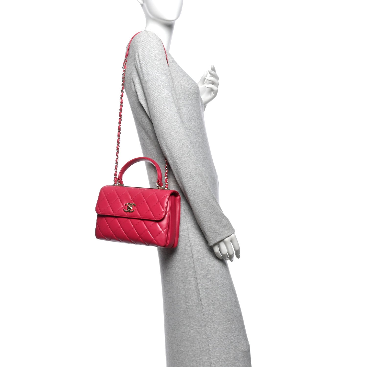 Lambskin Quilted Small Trendy CC Flap Dual Handle Bag Dark Pink — view 2