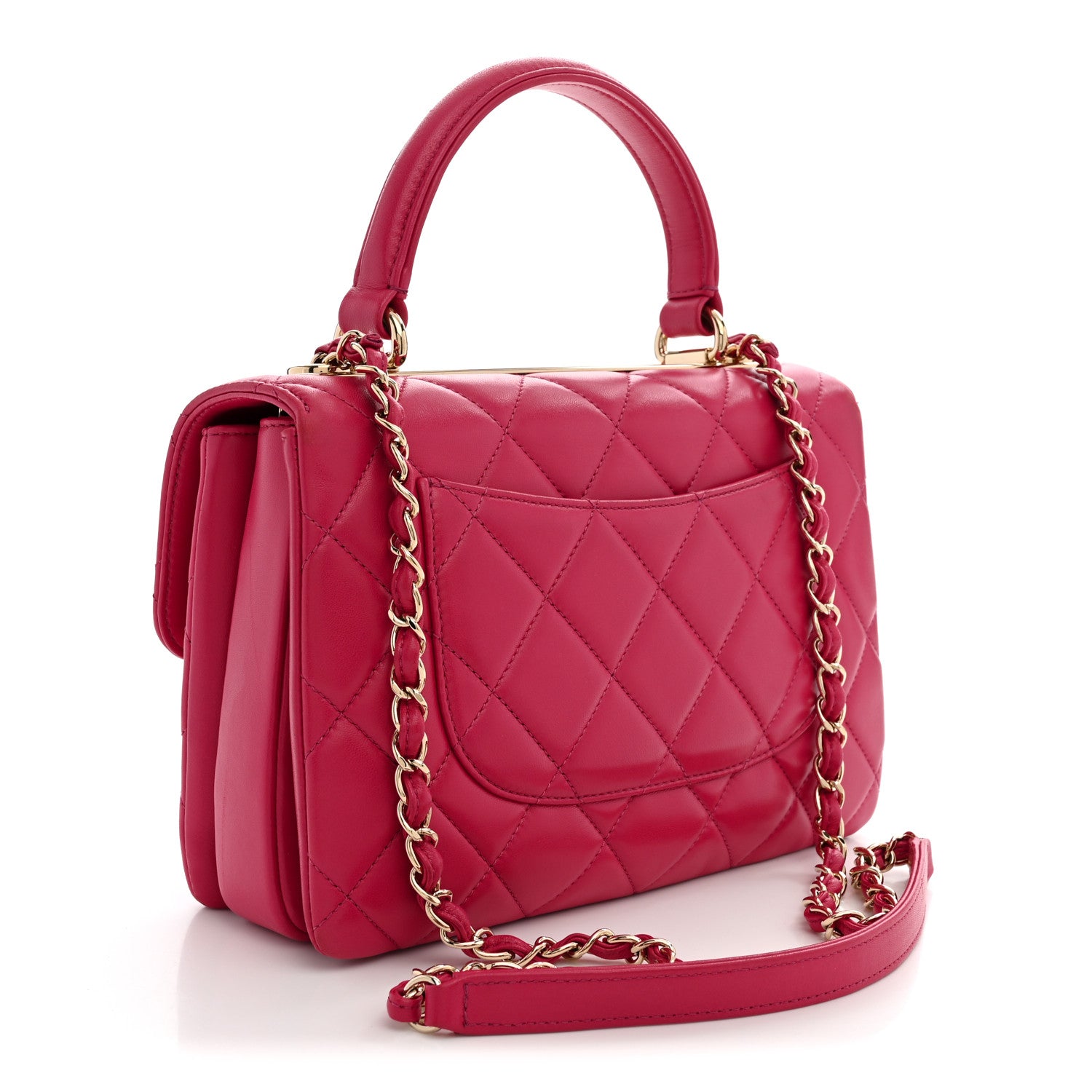 Lambskin Quilted Small Trendy CC Flap Dual Handle Bag Dark Pink — view 3