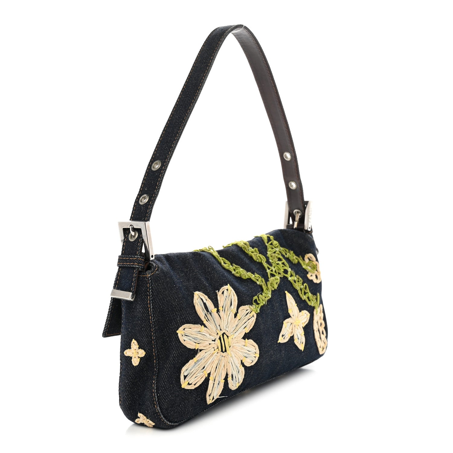 Denim Flower Applique Baguette Blue — view 3