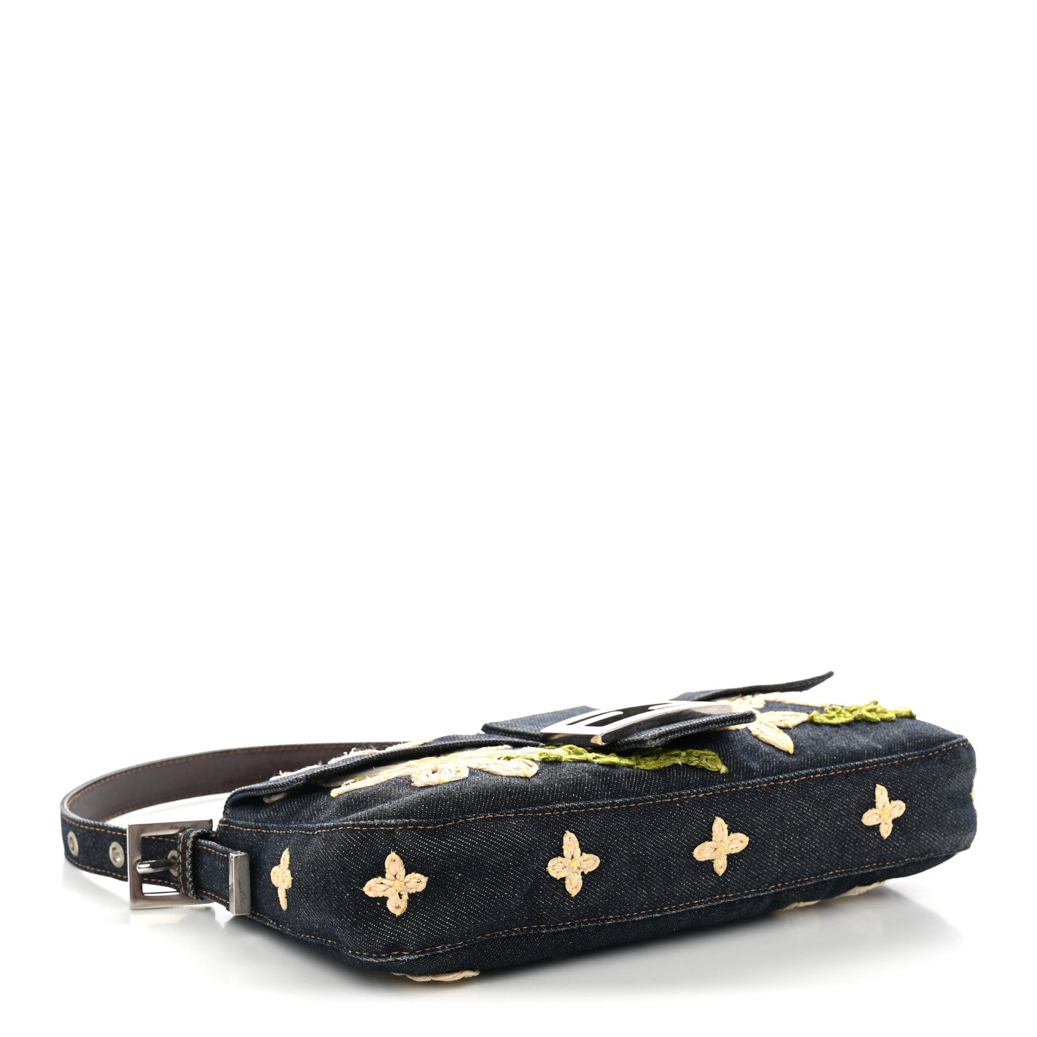 Denim Flower Applique Baguette Blue — view 4