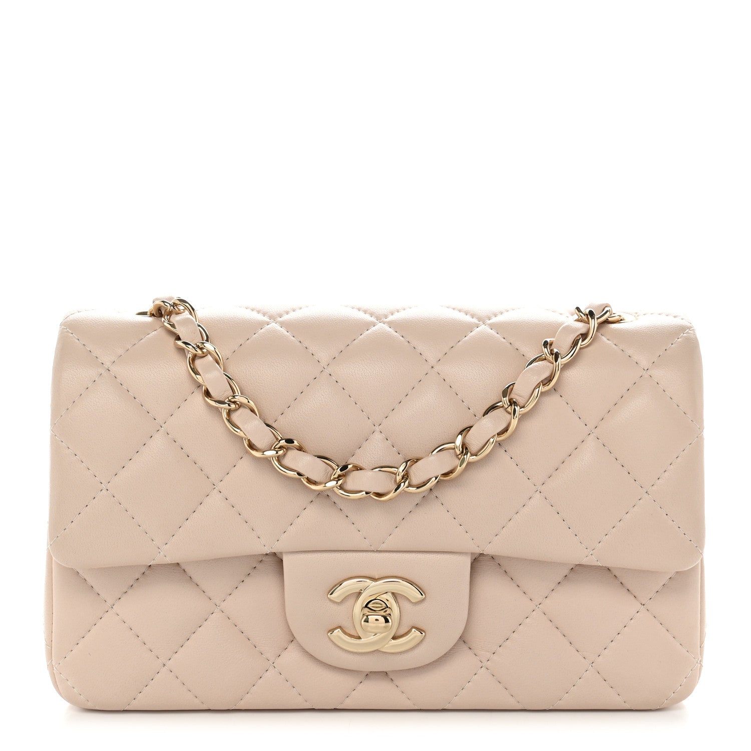 Lambskin Quilted Mini Rectangular Flap Light Beige