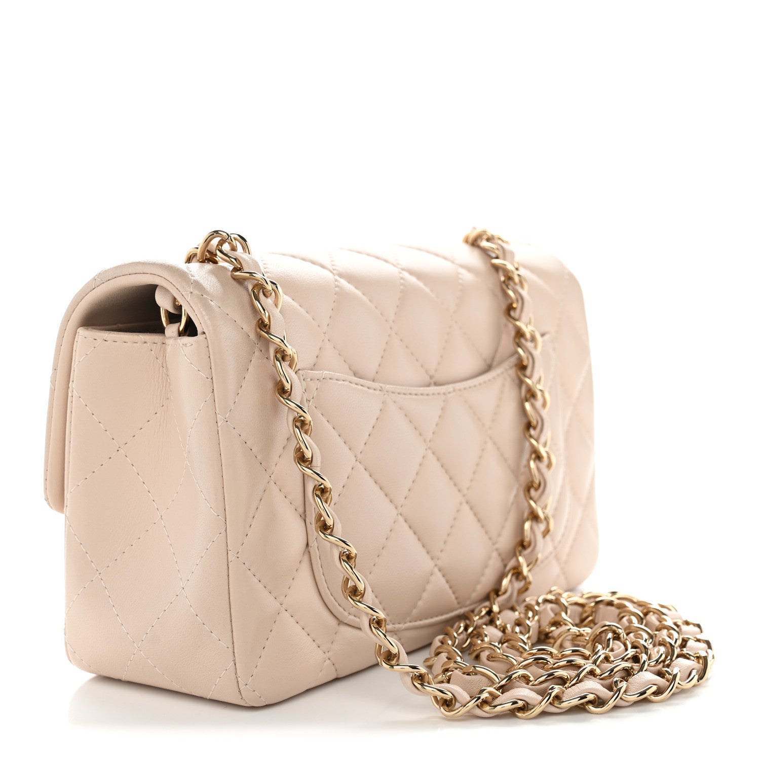 Lambskin Quilted Mini Rectangular Flap Light Beige — view 3