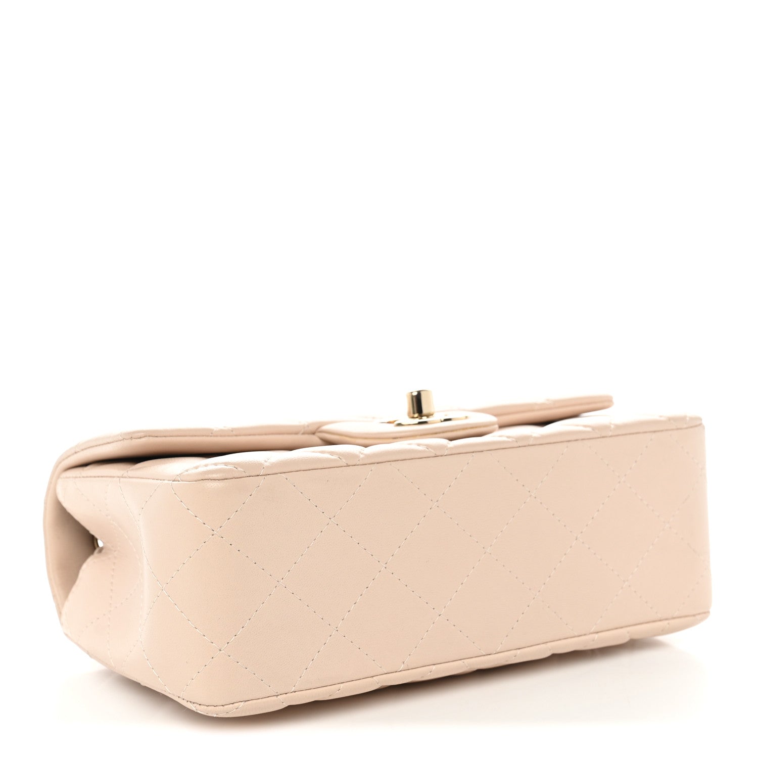 Lambskin Quilted Mini Rectangular Flap Light Beige — view 4