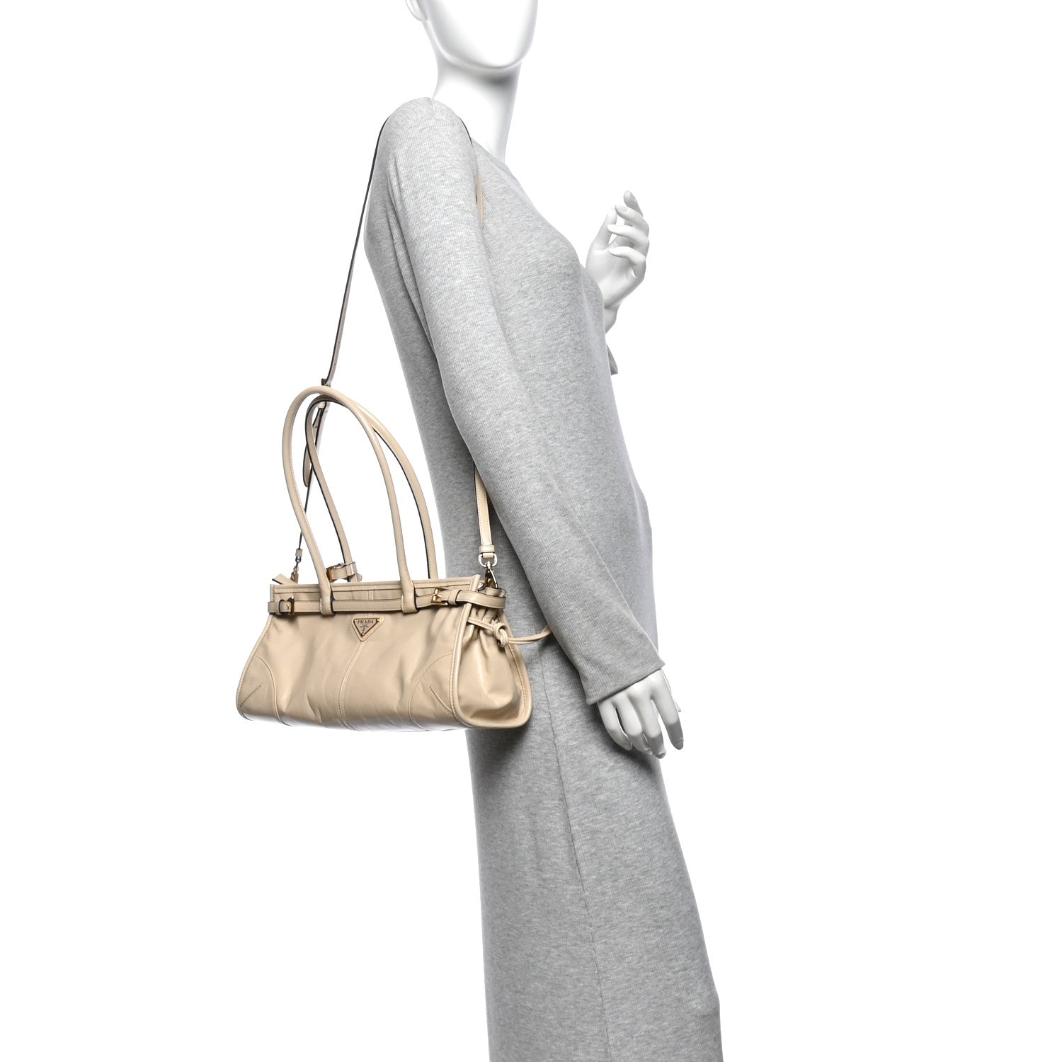 Glossy Calfskin Triangle Medium Bonnie Shoulder Bag Travertine — view 2