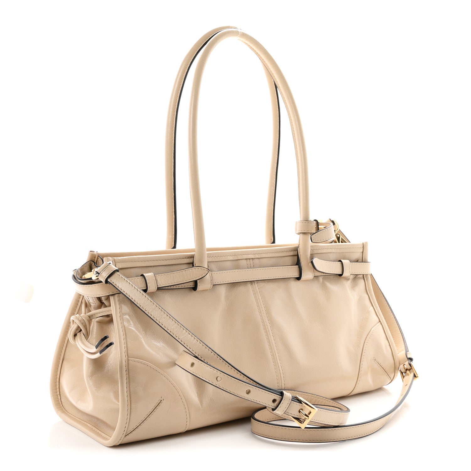 Glossy Calfskin Triangle Medium Bonnie Shoulder Bag Travertine — view 3