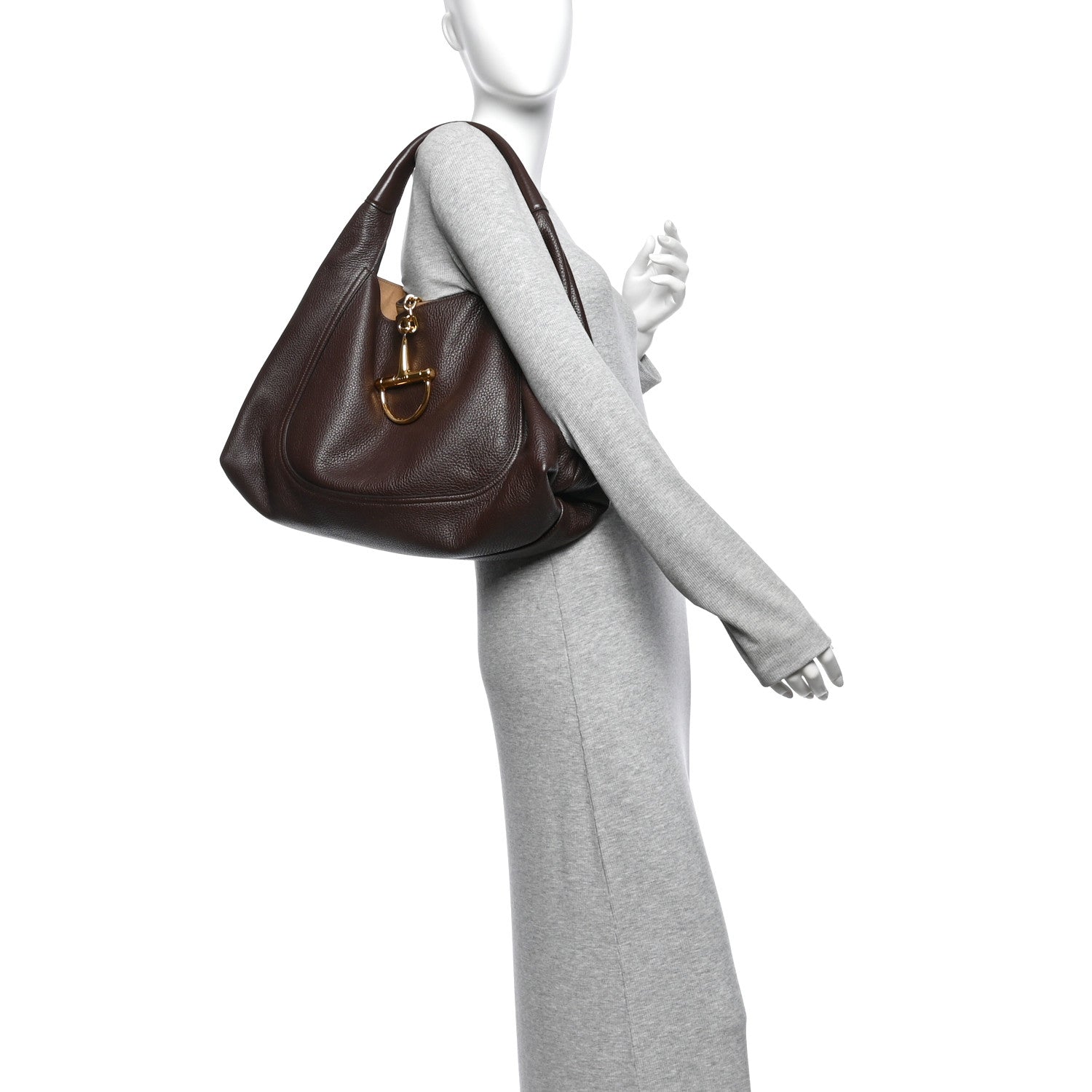 Grained Calfskin Softbit Maxi Shoulder Bag Dark Brown — view 2
