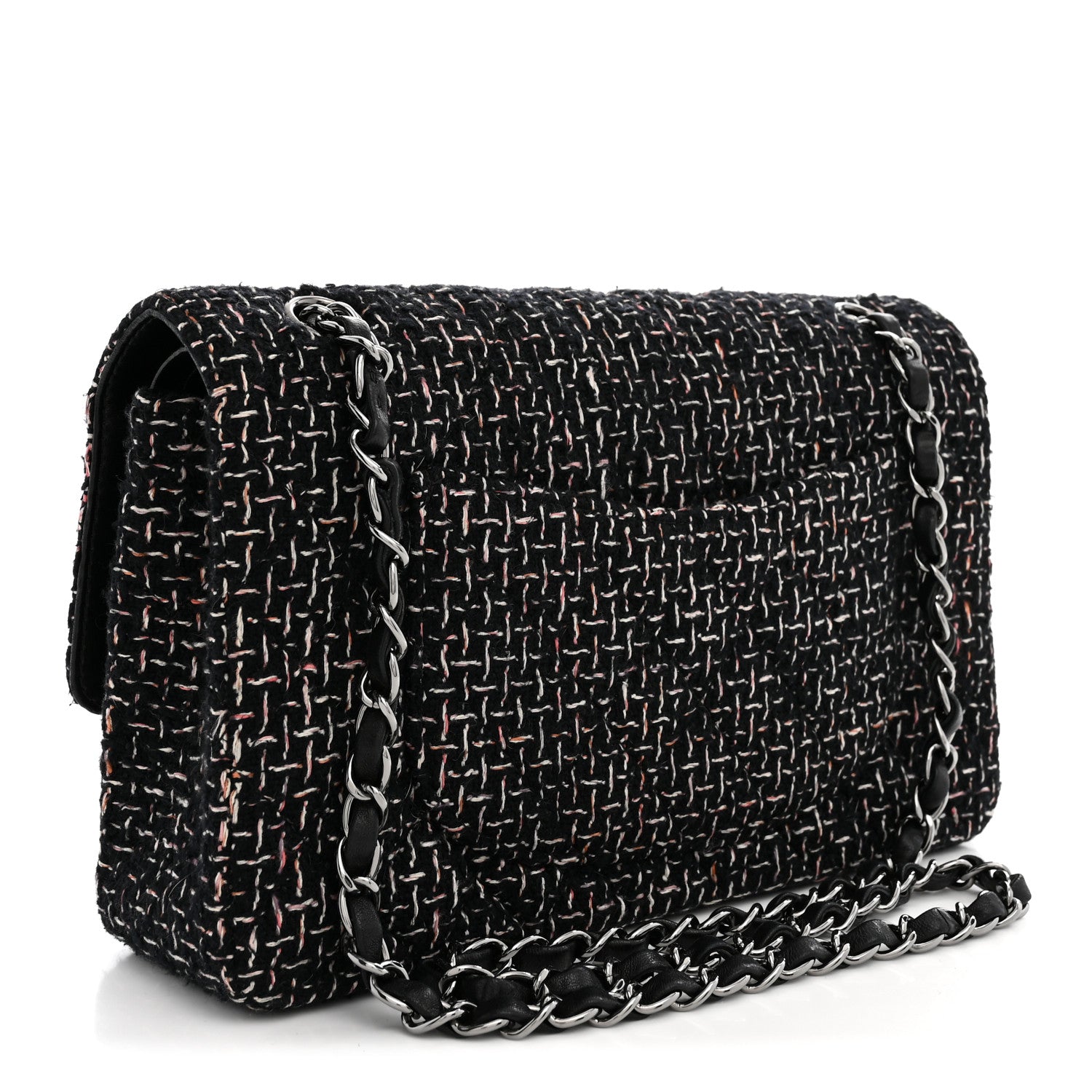 Tweed Quilted Medium Double Flap Black — view 3