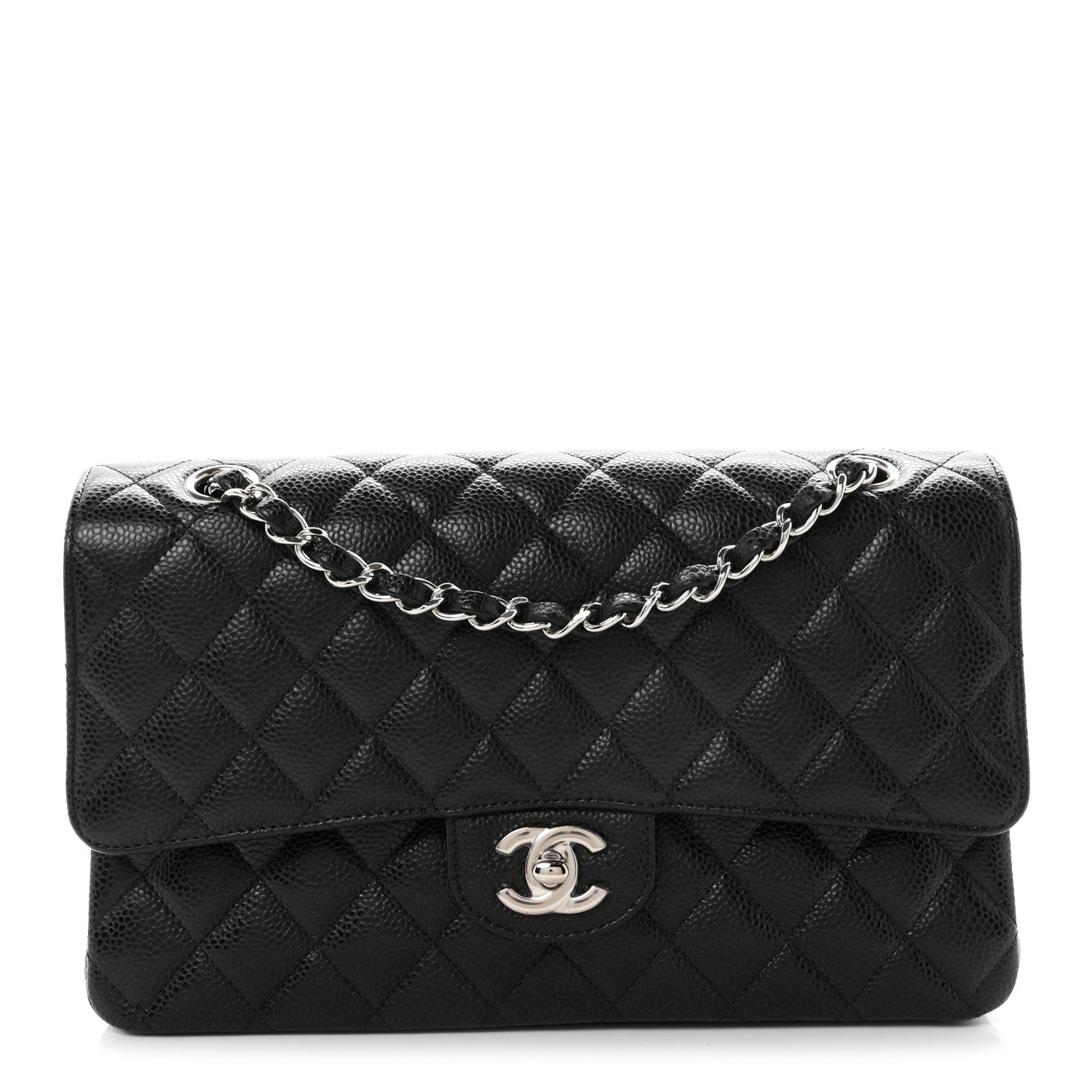 Caviar Quilted Medium Double Flap Black