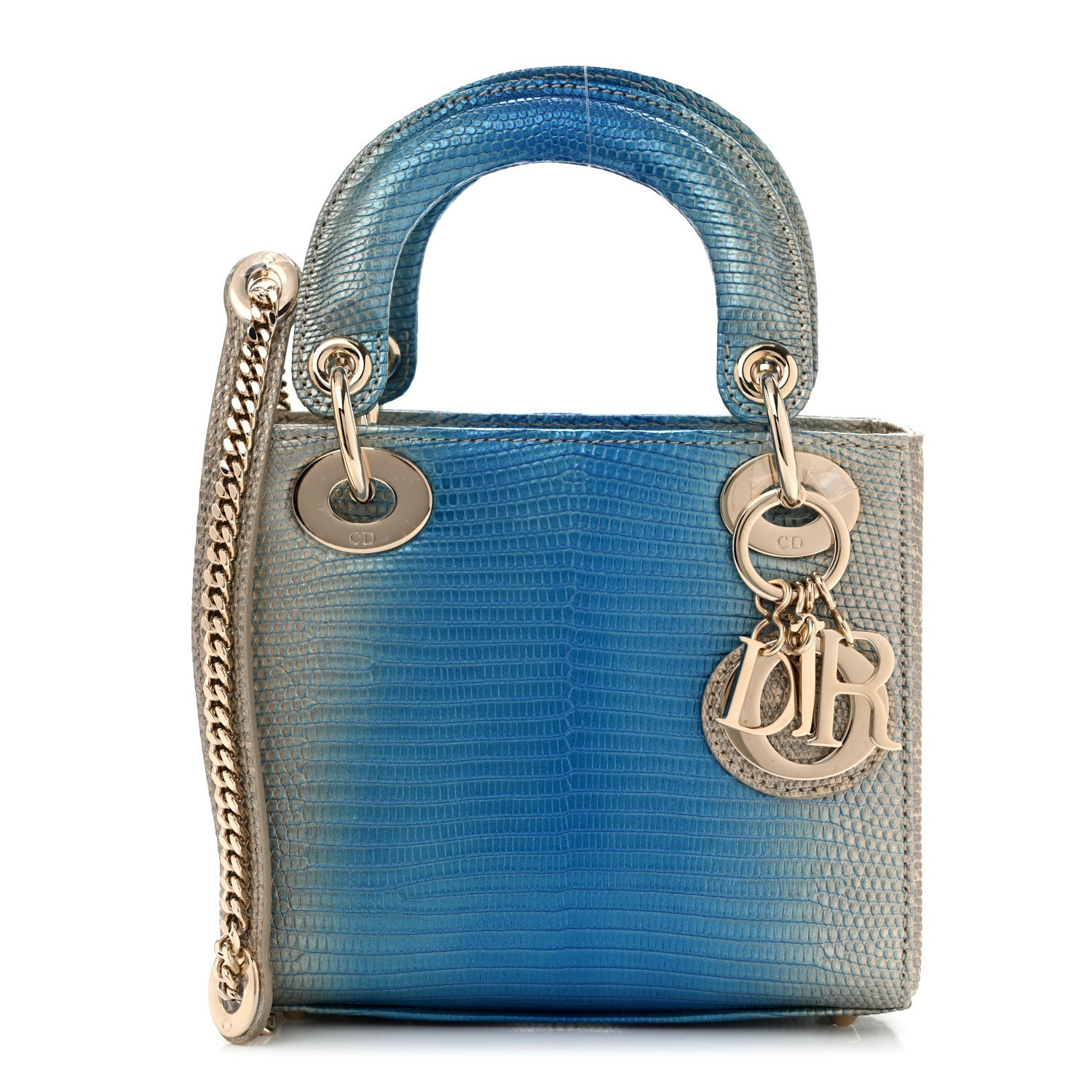 Lizard Gradient Mini Lady Dior Metal Blue