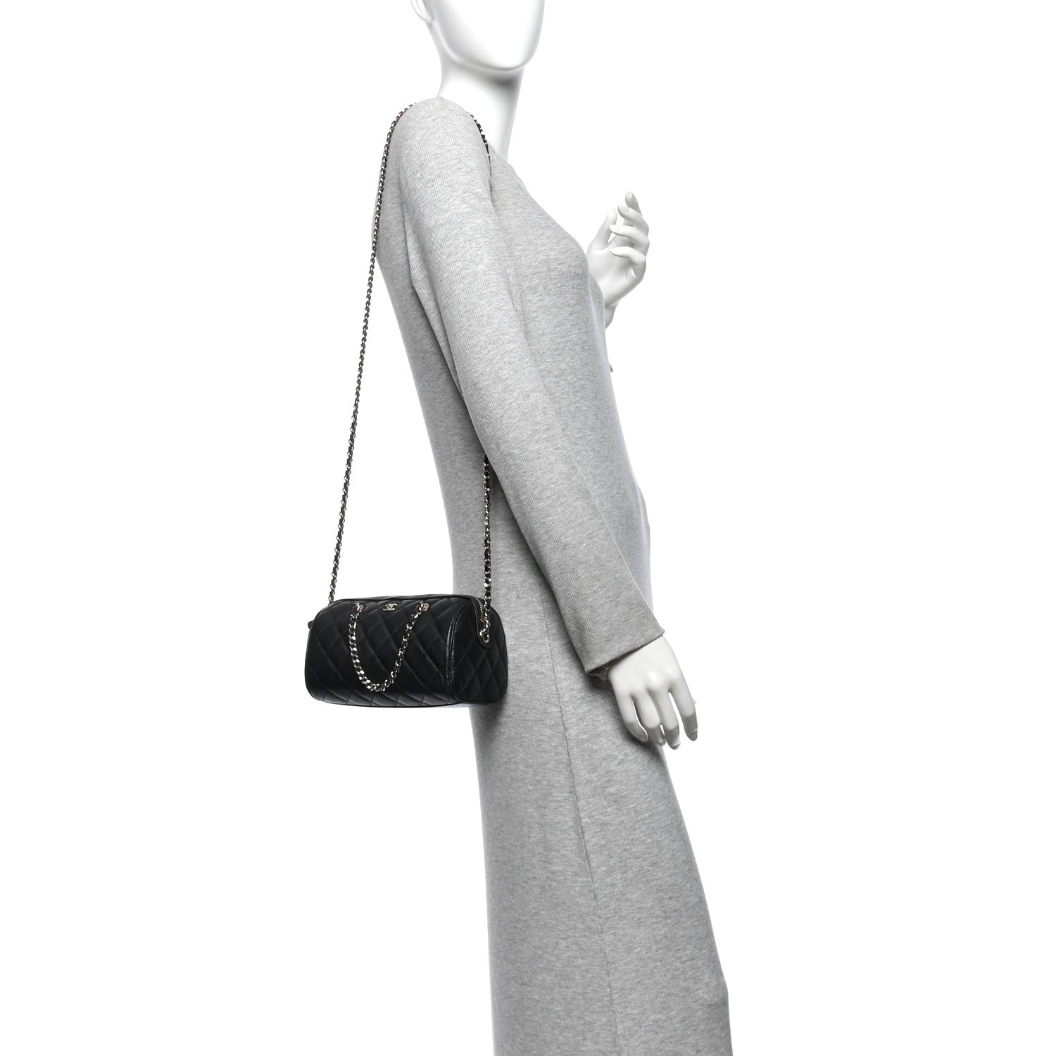 Caviar Quilted Barrel Clutch With Chain Black — view 2