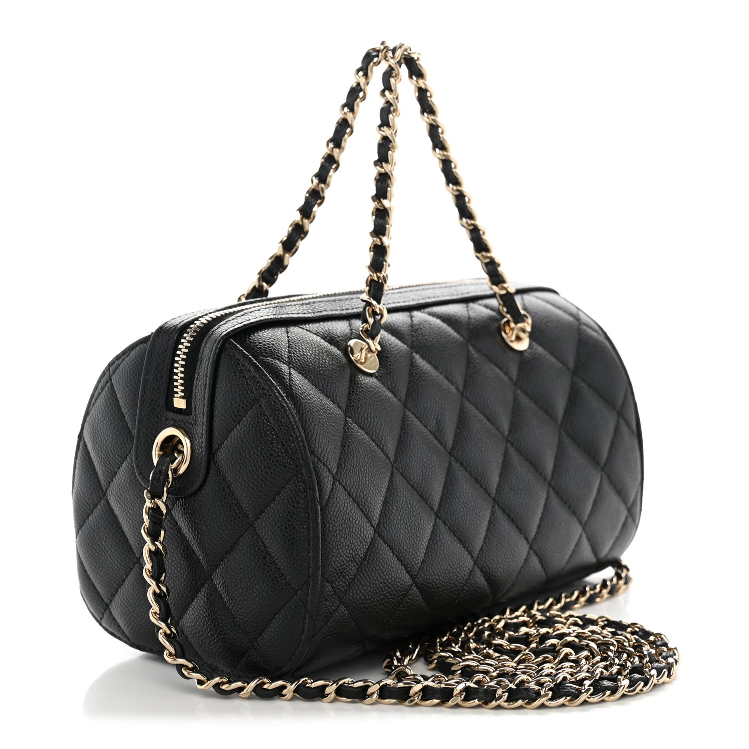 Caviar Quilted Barrel Clutch With Chain Black — view 3