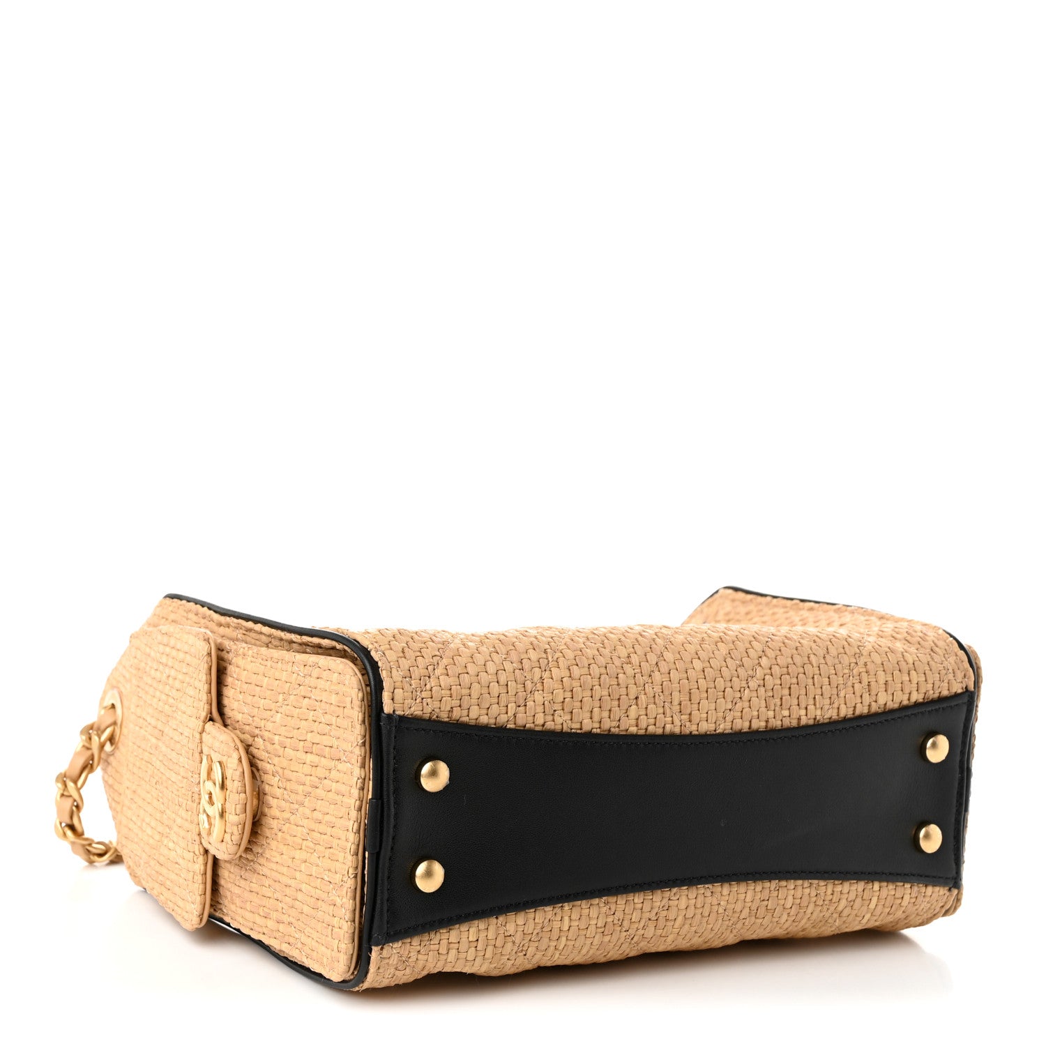Braided Raffia Calfskin Quilted Mini Chanel 25 Handbag Beige Black — view 4