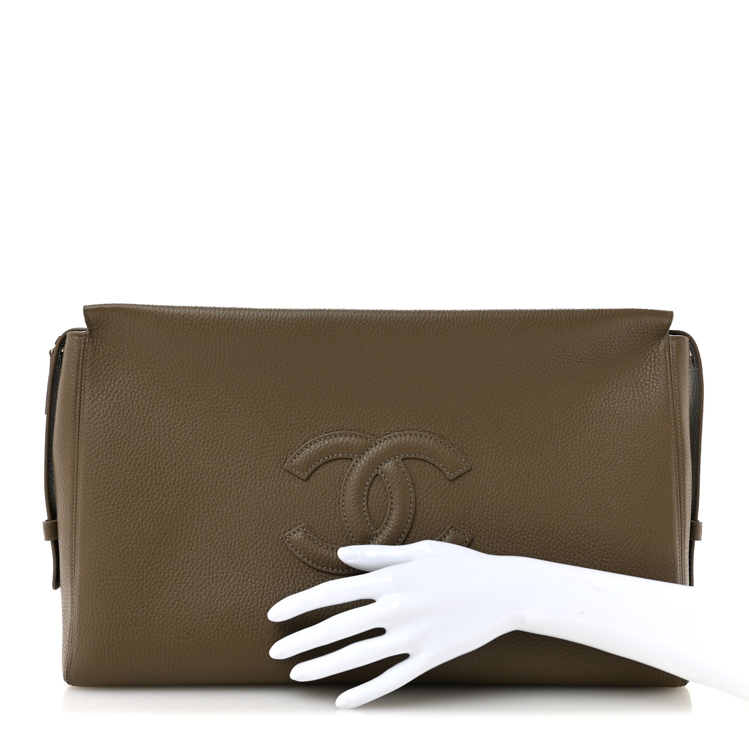 Grained Calfskin Large Zipped Pouch Dark Khaki — view 2